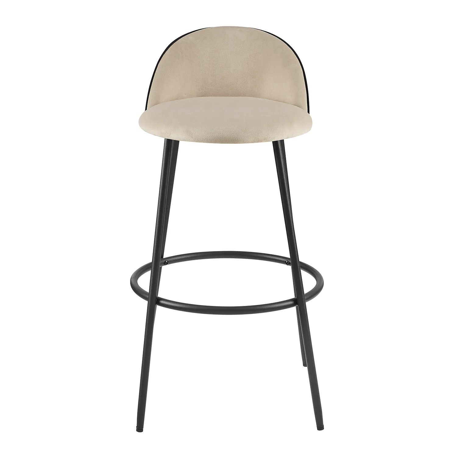 Barton Set of 2 Champagne Velvet Upholstered Bar Stools with Contrast Piping - Image 5