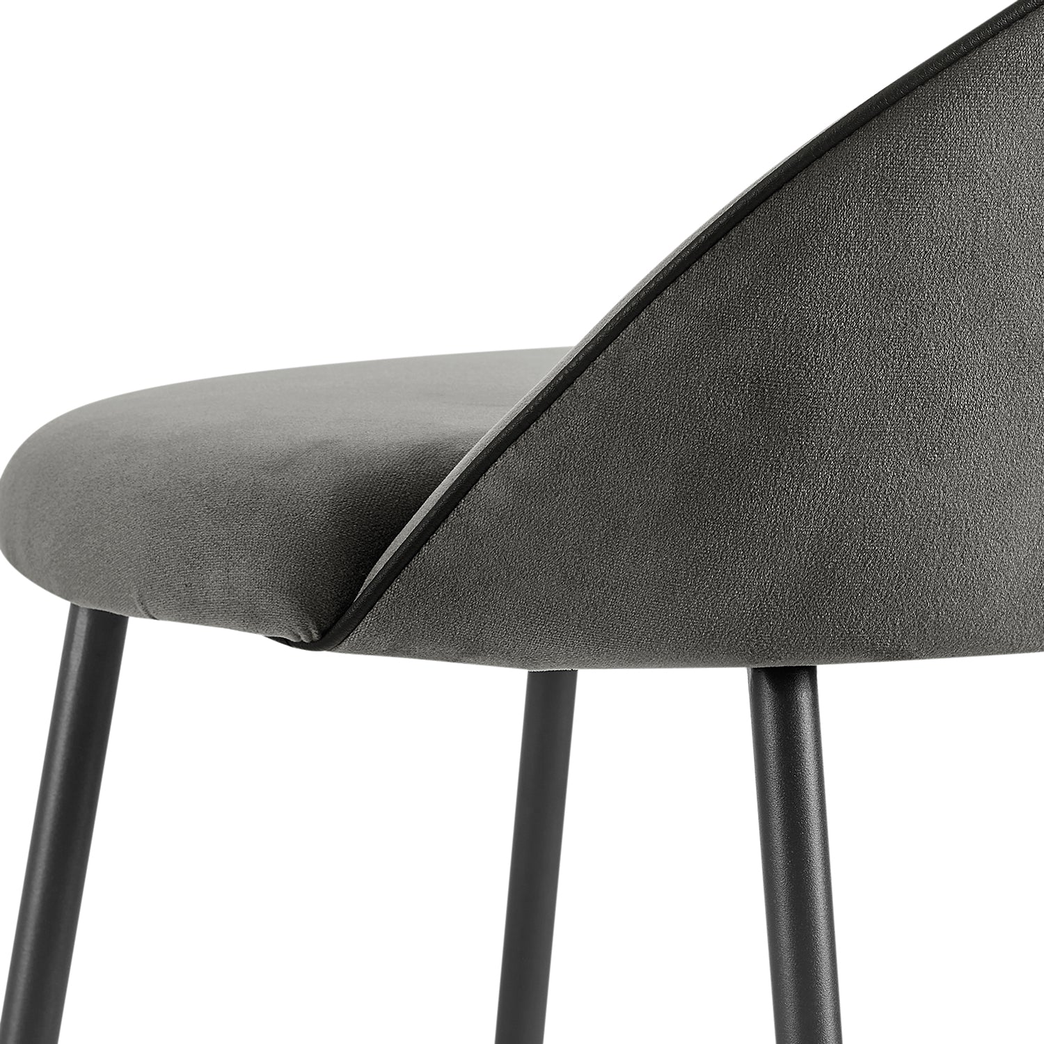 Barton Set of 2 Grey Velvet Upholstered Bar Stools with Contrast Piping - Image 8