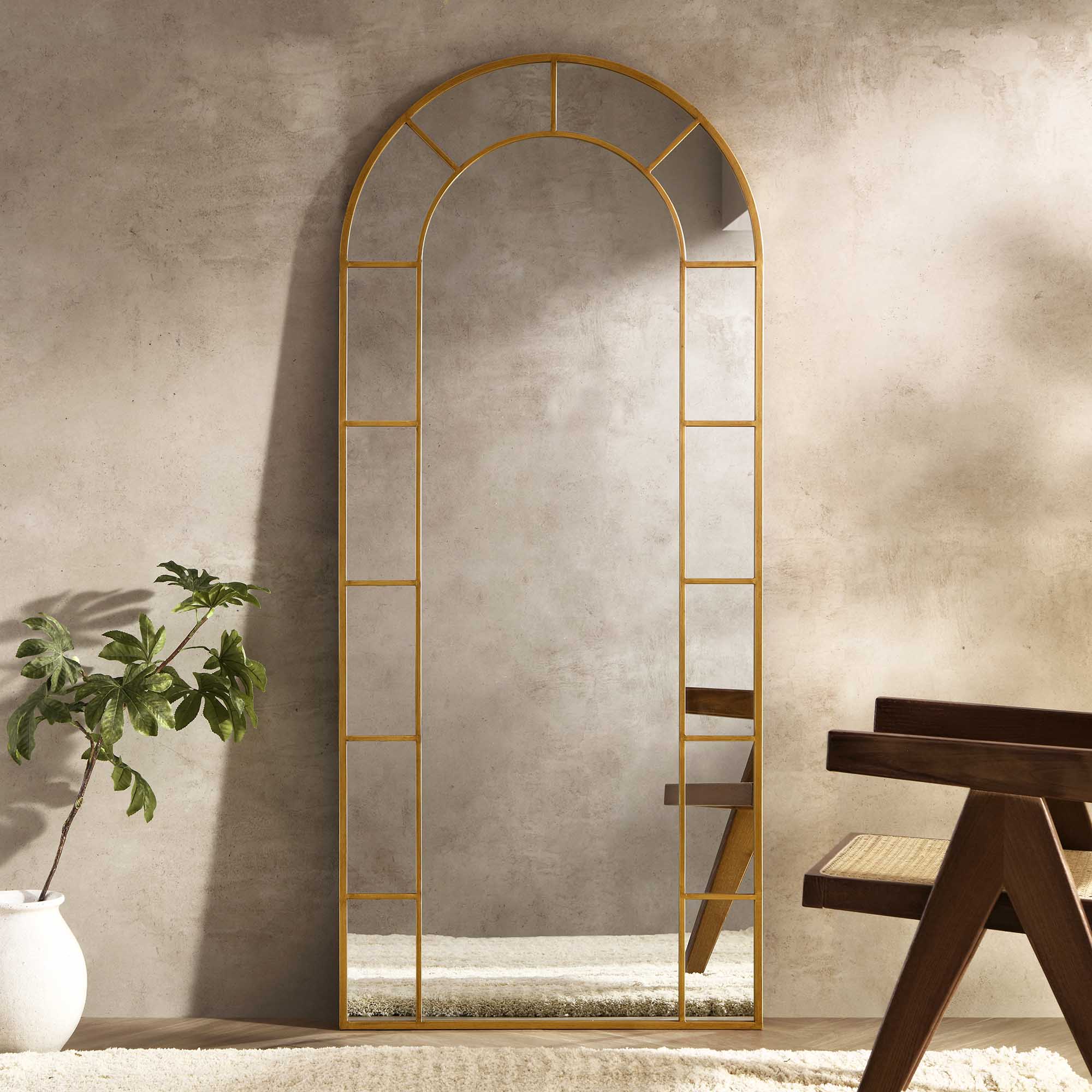 Beaumont Arched Full Length Metal Frame Mirror 178 x 76 cm, Antique Gold Effect - Image 2