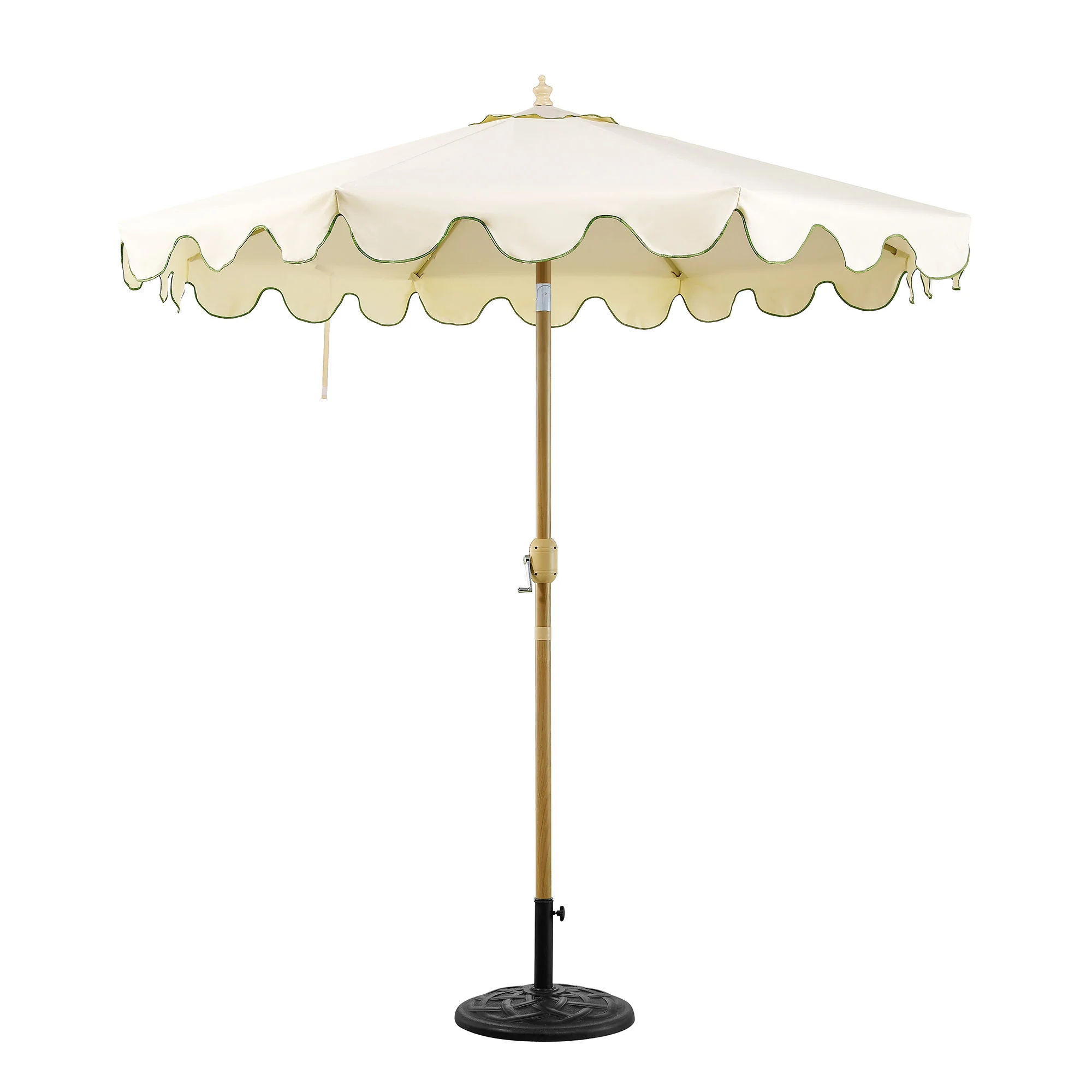 Beige 2.6M Octagonal Crank and Tilt Parasol with Grass Green Scalloped Edge - Image 3