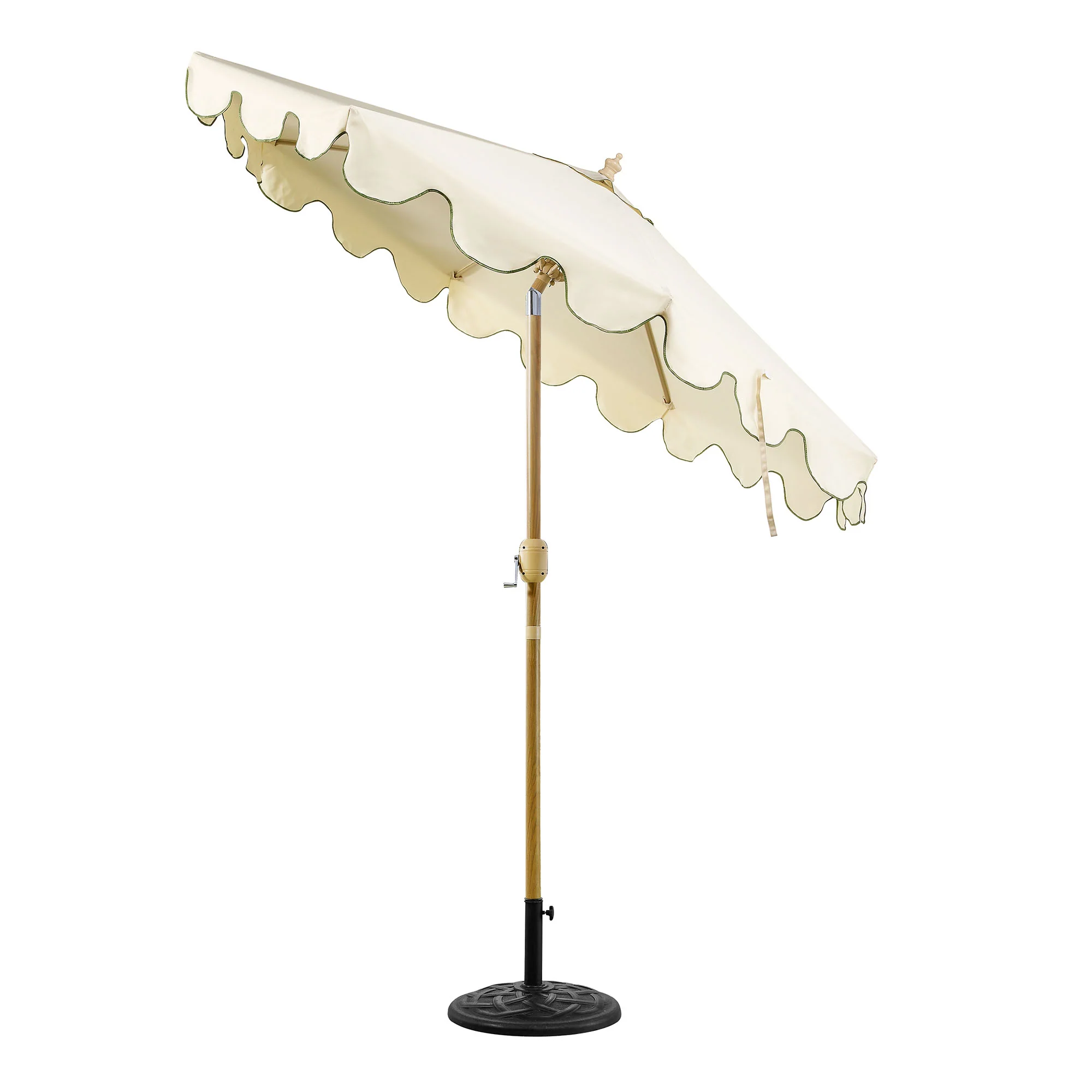 Beige 2.6M Octagonal Crank and Tilt Parasol with Grass Green Scalloped Edge - Image 4