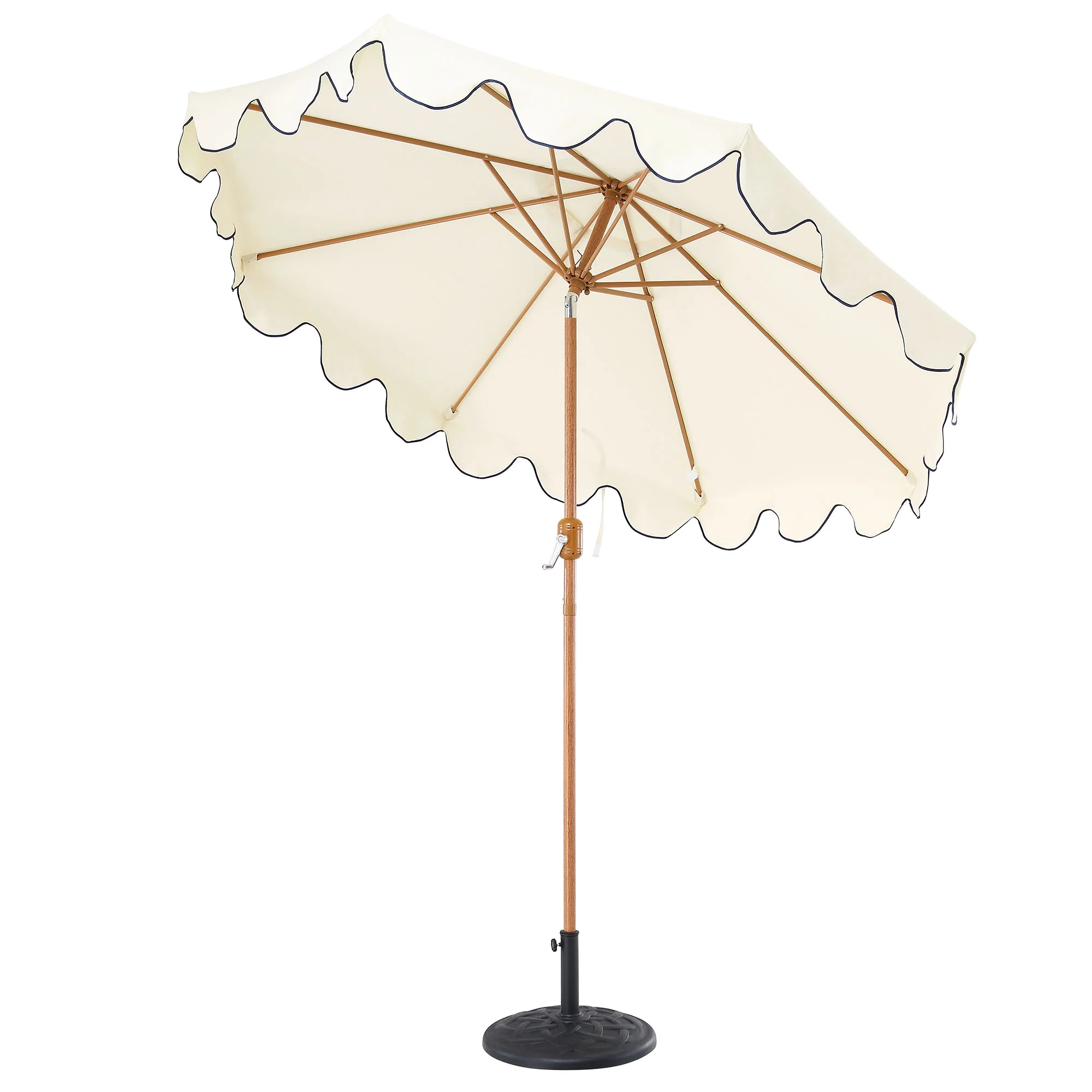 Beige 2.6M Octagonal Crank and Tilt Parasol with Navy Scalloped Edge - Image 4