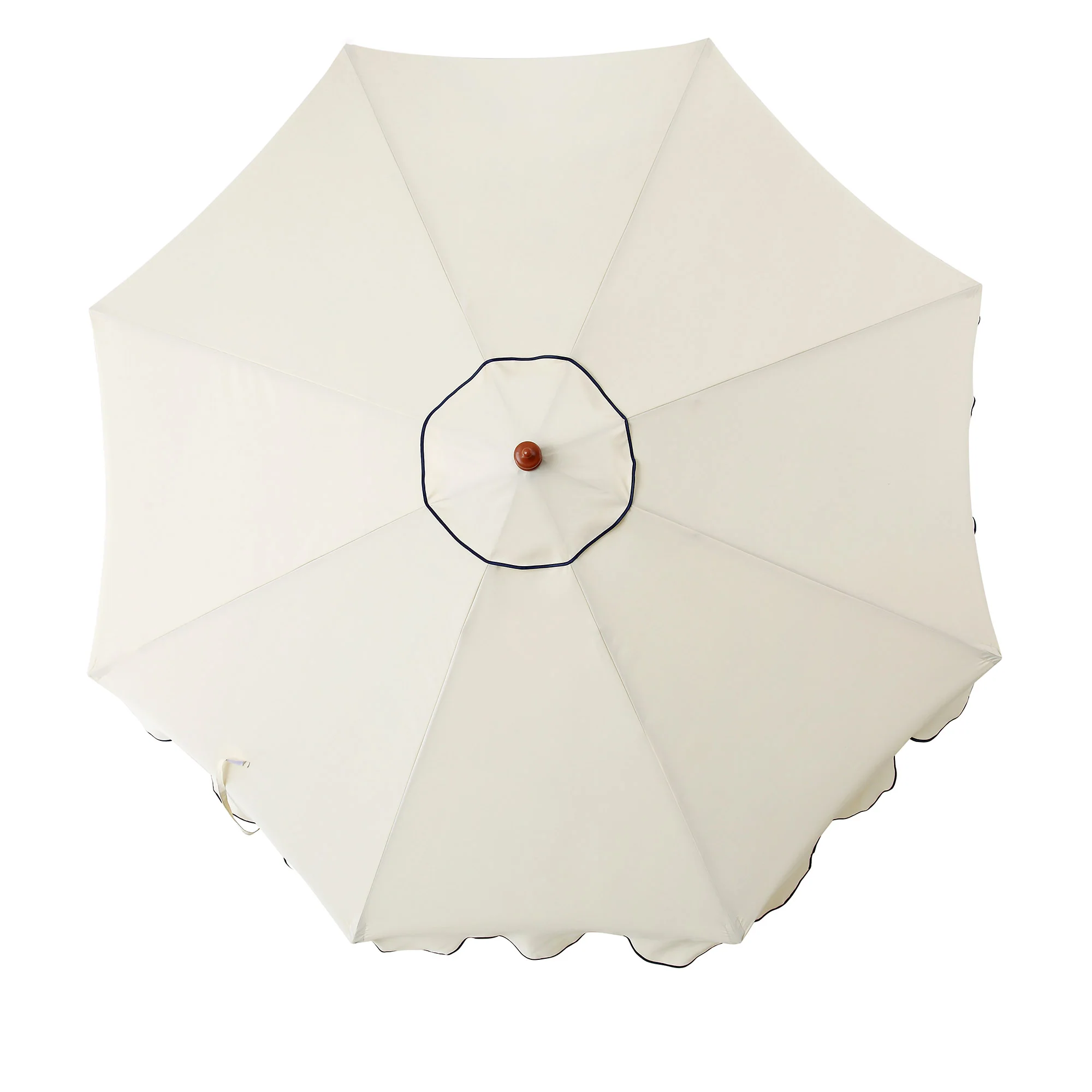 Beige 2.6M Octagonal Crank and Tilt Parasol with Navy Scalloped Edge - Image 7