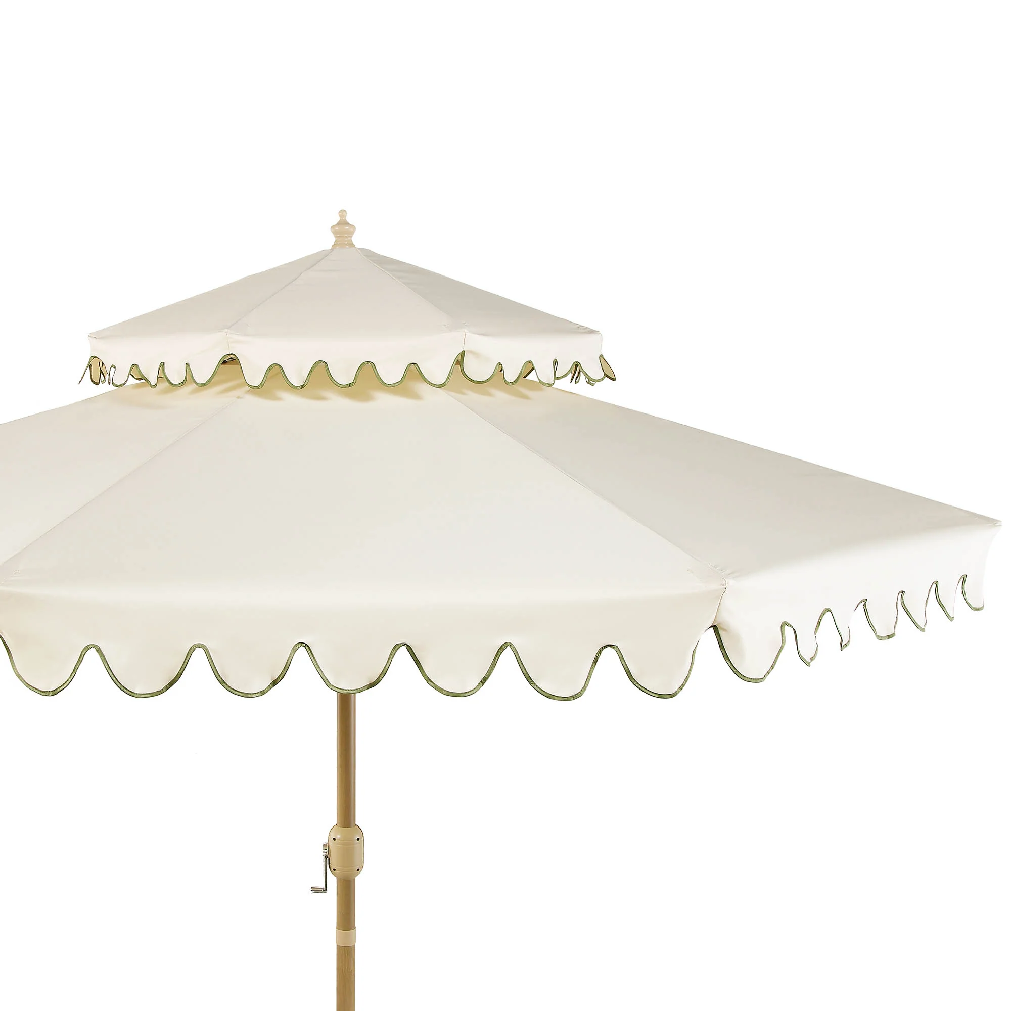 Fabienne Beige 3M Octagonal Double Top Crank and Tilt Parasol with Green Scalloped Edge - Image 10