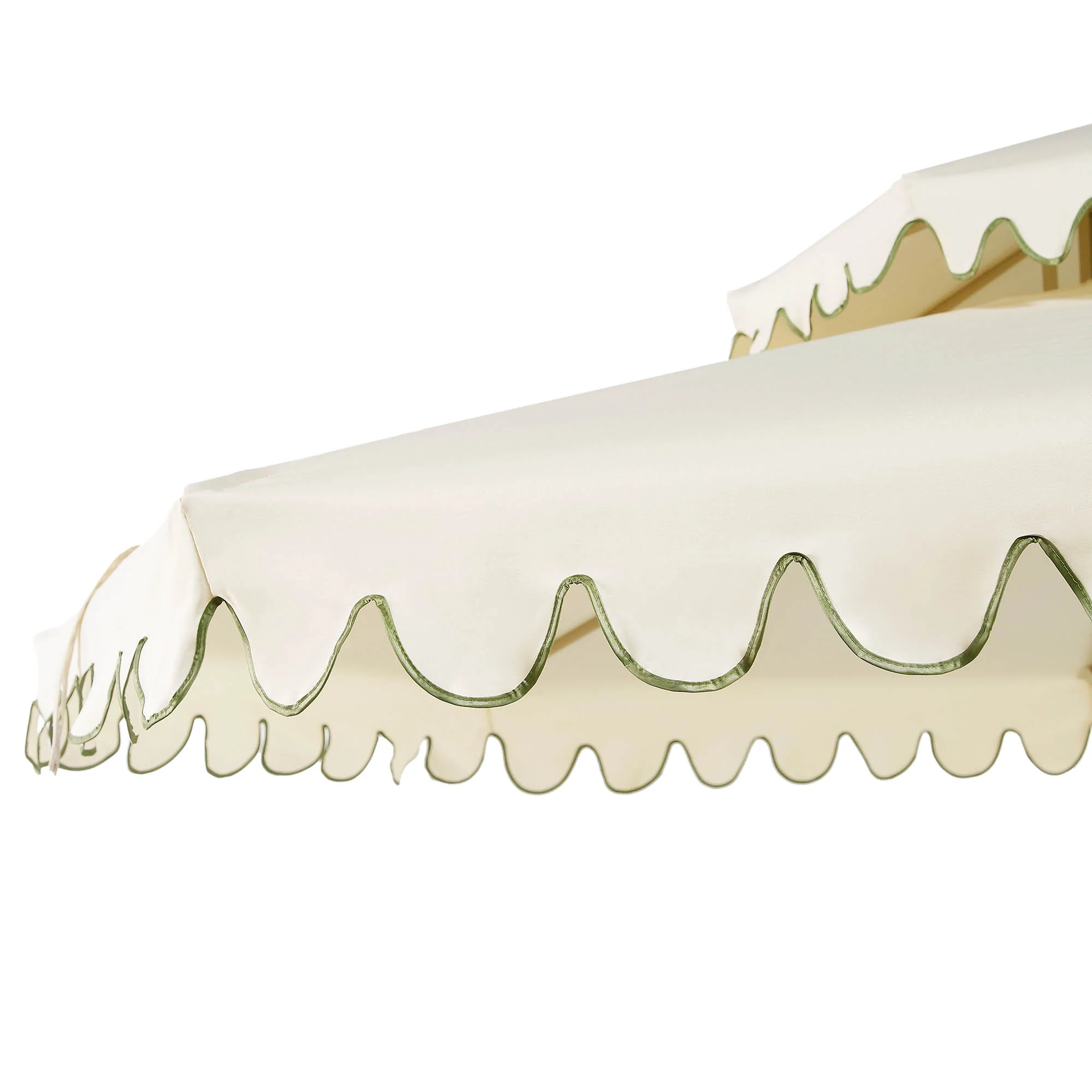 Fabienne Beige 3M Octagonal Double Top Crank and Tilt Parasol with Green Scalloped Edge - Image 11