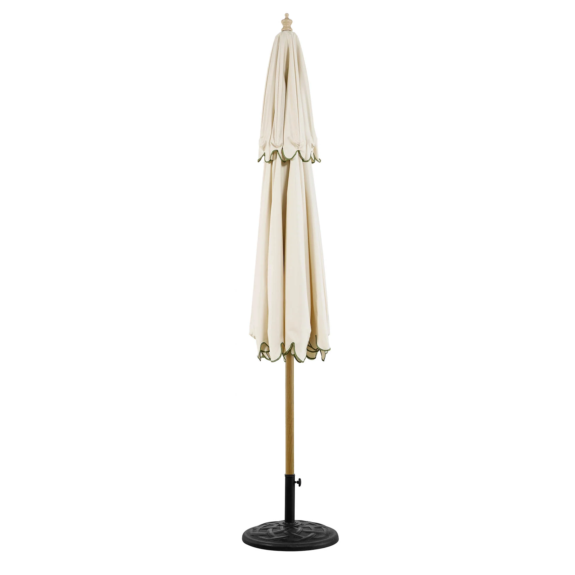 Fabienne Beige 3M Octagonal Double Top Crank and Tilt Parasol with Green Scalloped Edge - Image 7