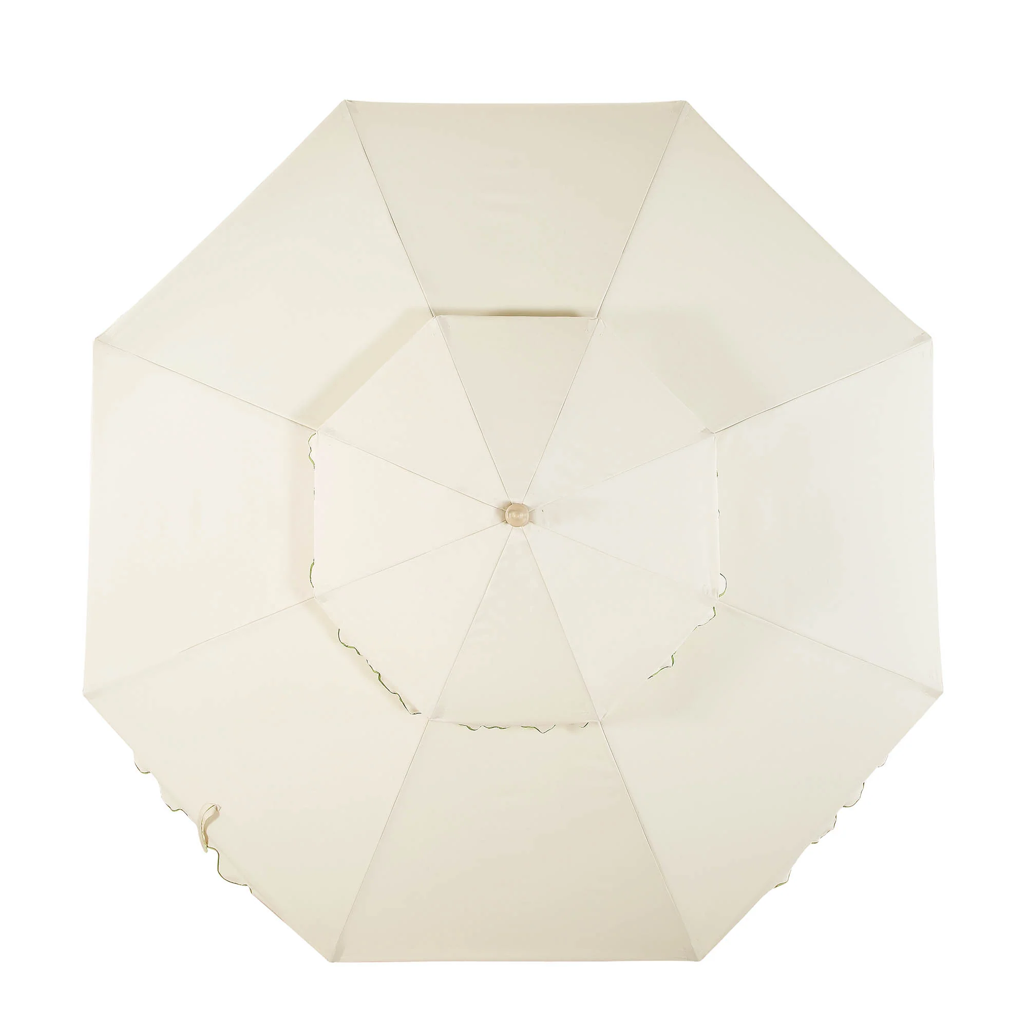 Fabienne Beige 3M Octagonal Double Top Crank and Tilt Parasol with Green Scalloped Edge - Image 9