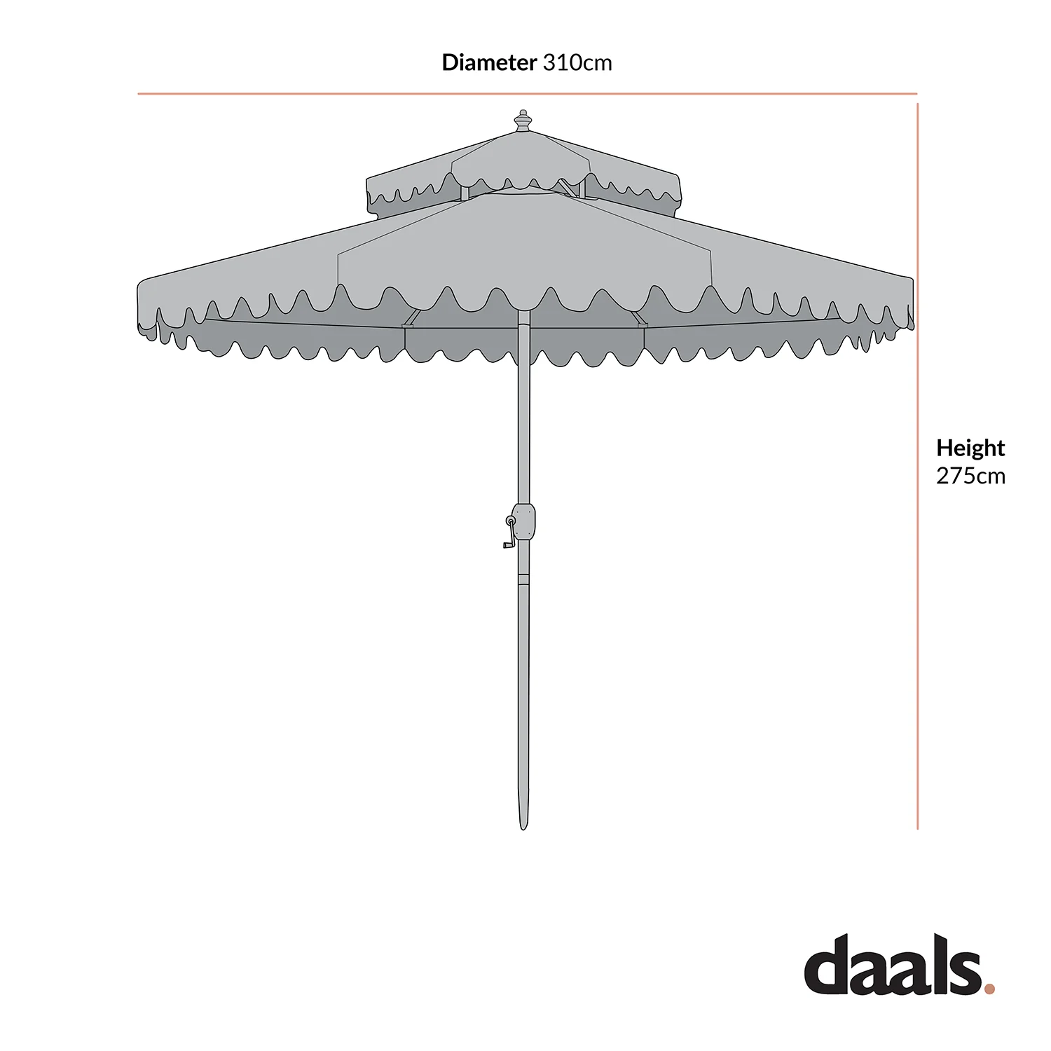 Fabienne Beige 3M Octagonal Double Top Crank and Tilt Parasol with Navy Scalloped Edge - Image 4