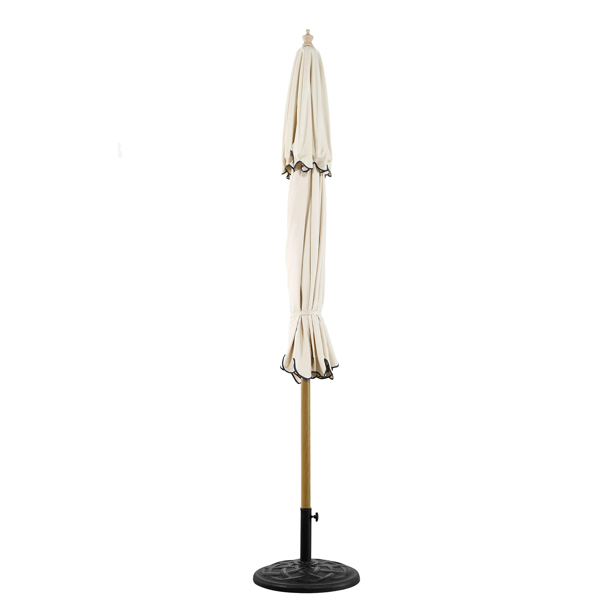 Fabienne Beige 3M Octagonal Double Top Crank and Tilt Parasol with Navy Scalloped Edge - Image 5