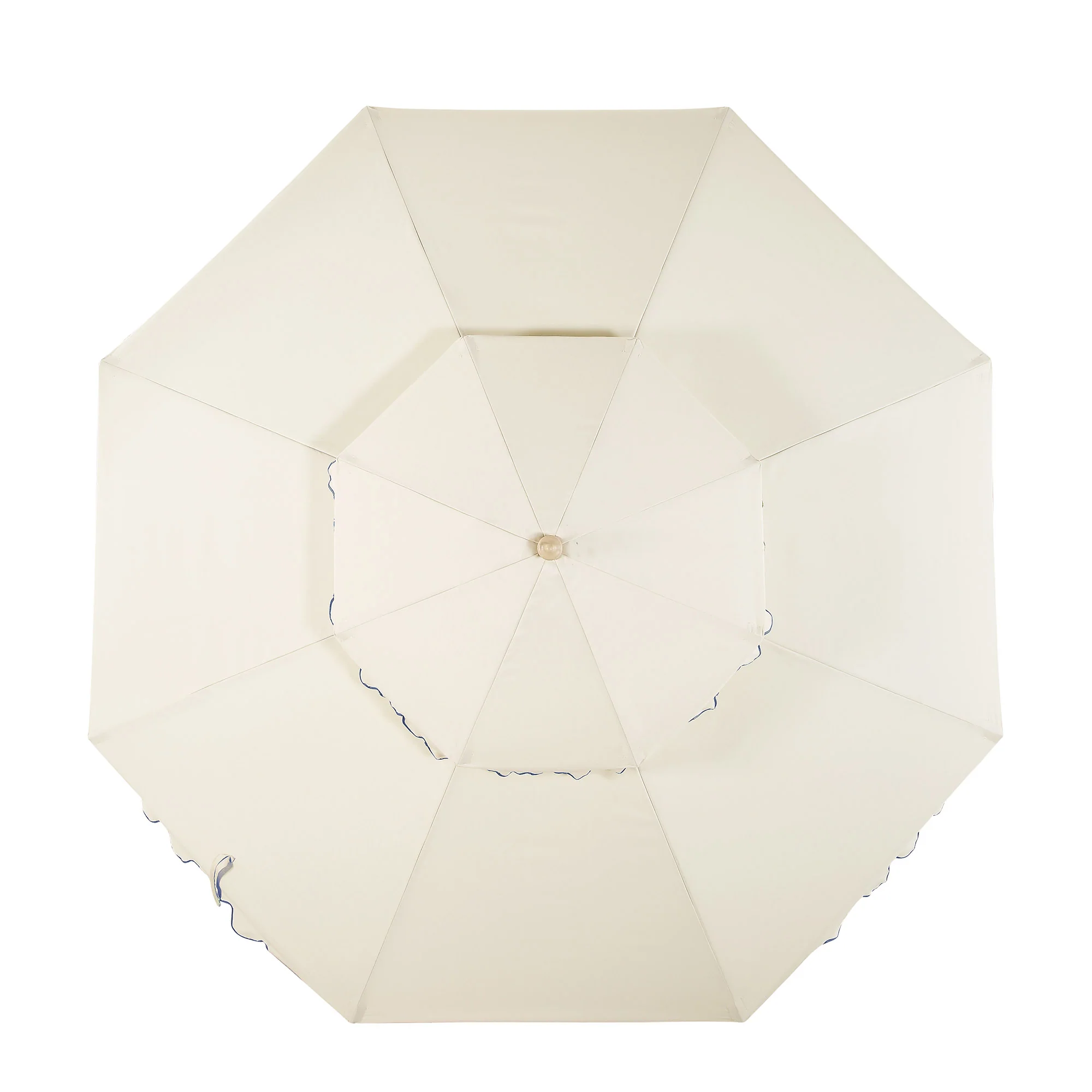 Fabienne Beige 3M Octagonal Double Top Crank and Tilt Parasol with Navy Scalloped Edge - Image 6
