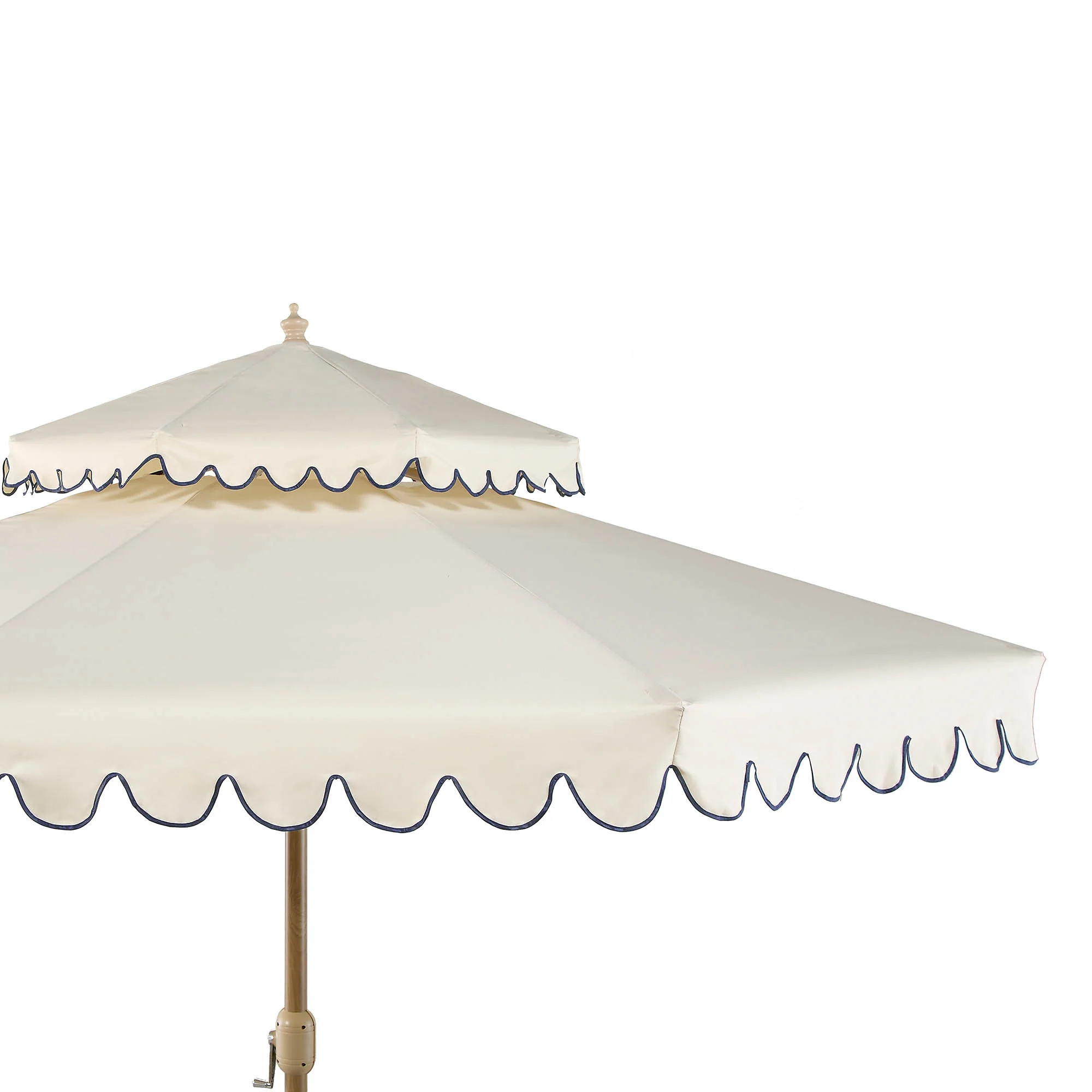 Fabienne Beige 3M Octagonal Double Top Crank and Tilt Parasol with Navy Scalloped Edge - Image 7