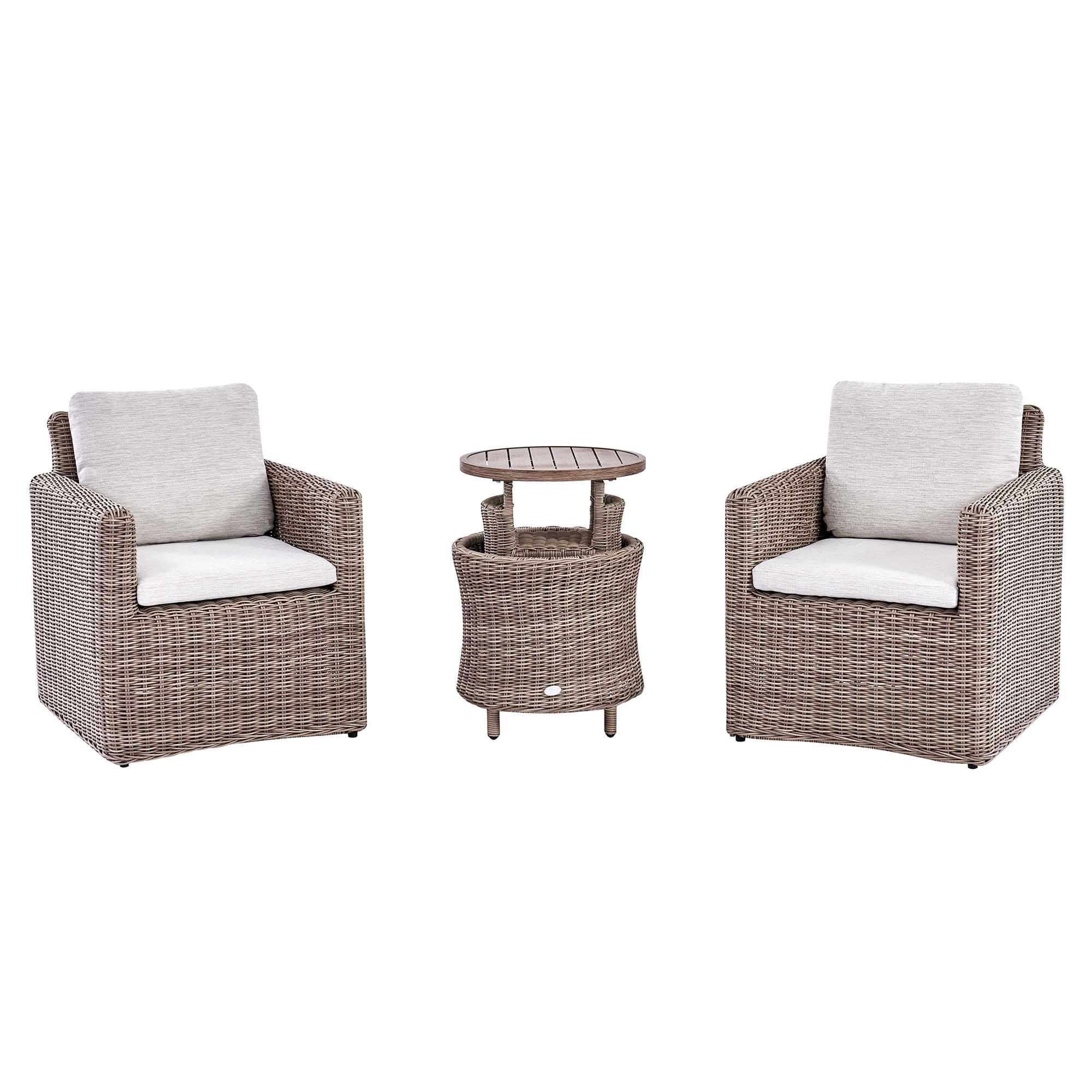 Bellagio Round Wicker Bistro Set with Rising Side Table, Natural - Image 6