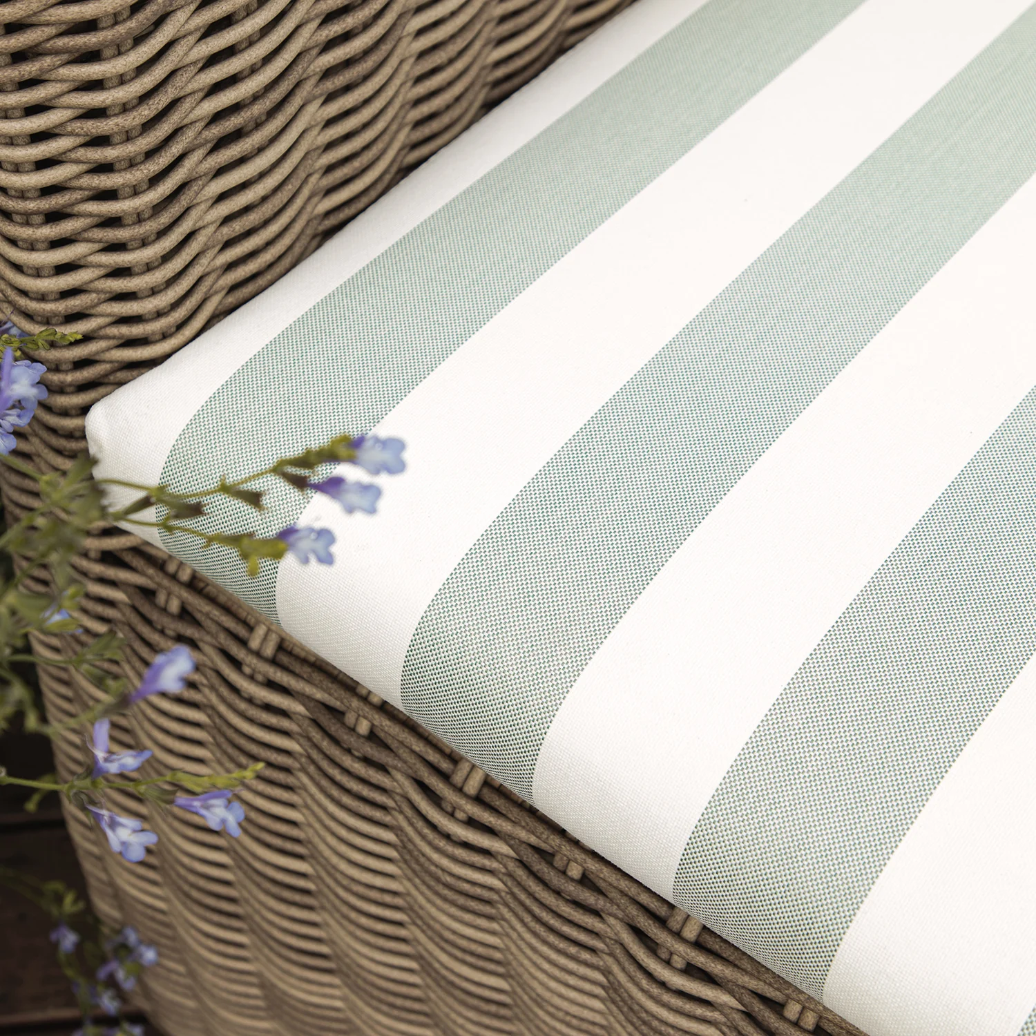 Bellagio Round Wicker Bistro Set with Rising Side Table, Natural with Sage Stripes - Image 6