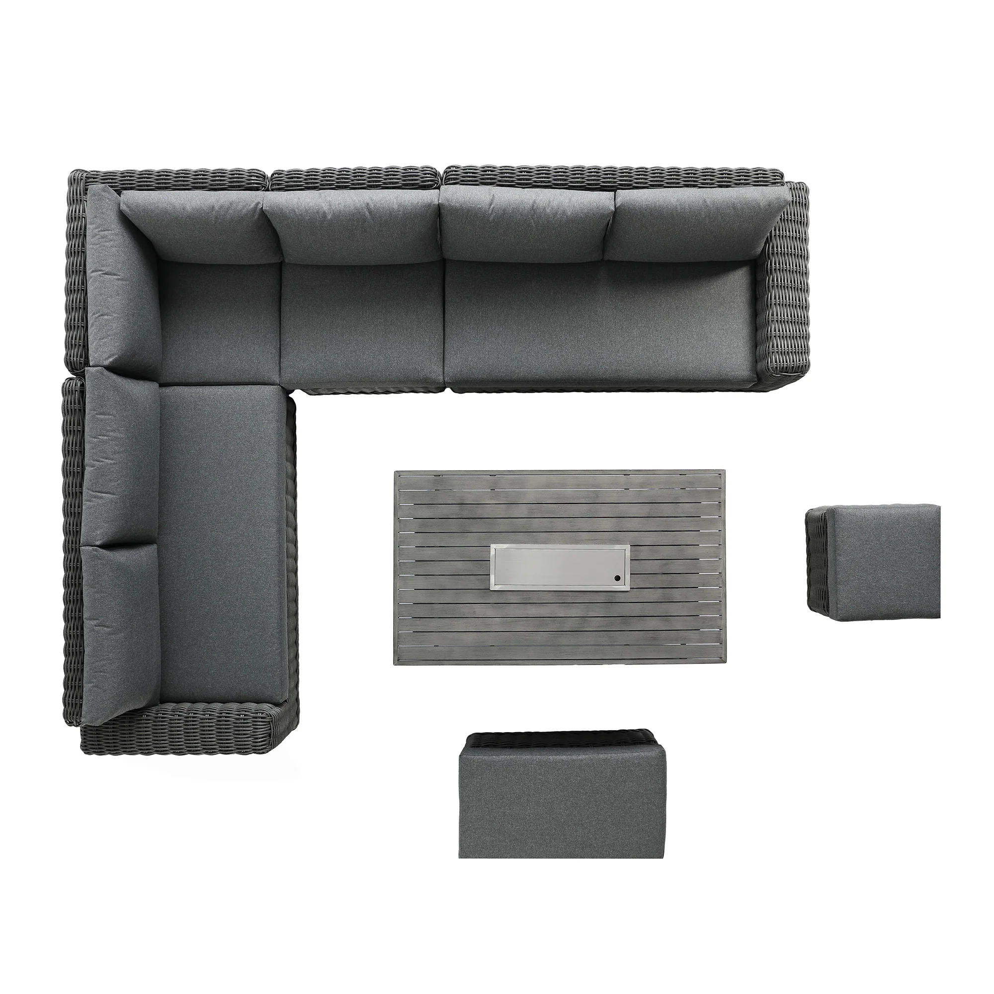 Bellagio Round Wicker Large Corner Casual Dining Set with Rising Firepit Table, Dark Grey - Image 15