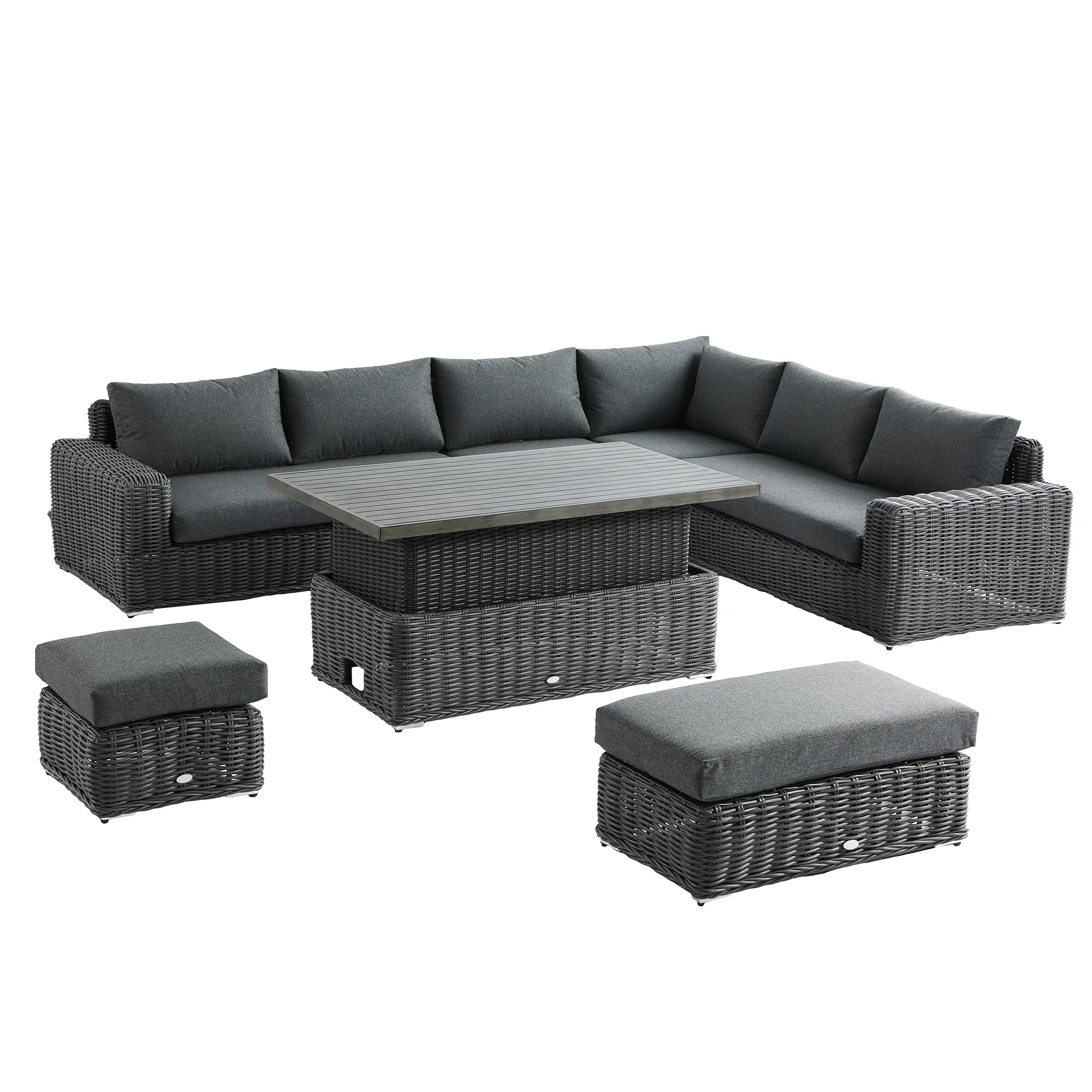 Bellagio Round Wicker Large Corner Casual Dining Set with Rising Table, Dark Grey - Image 9