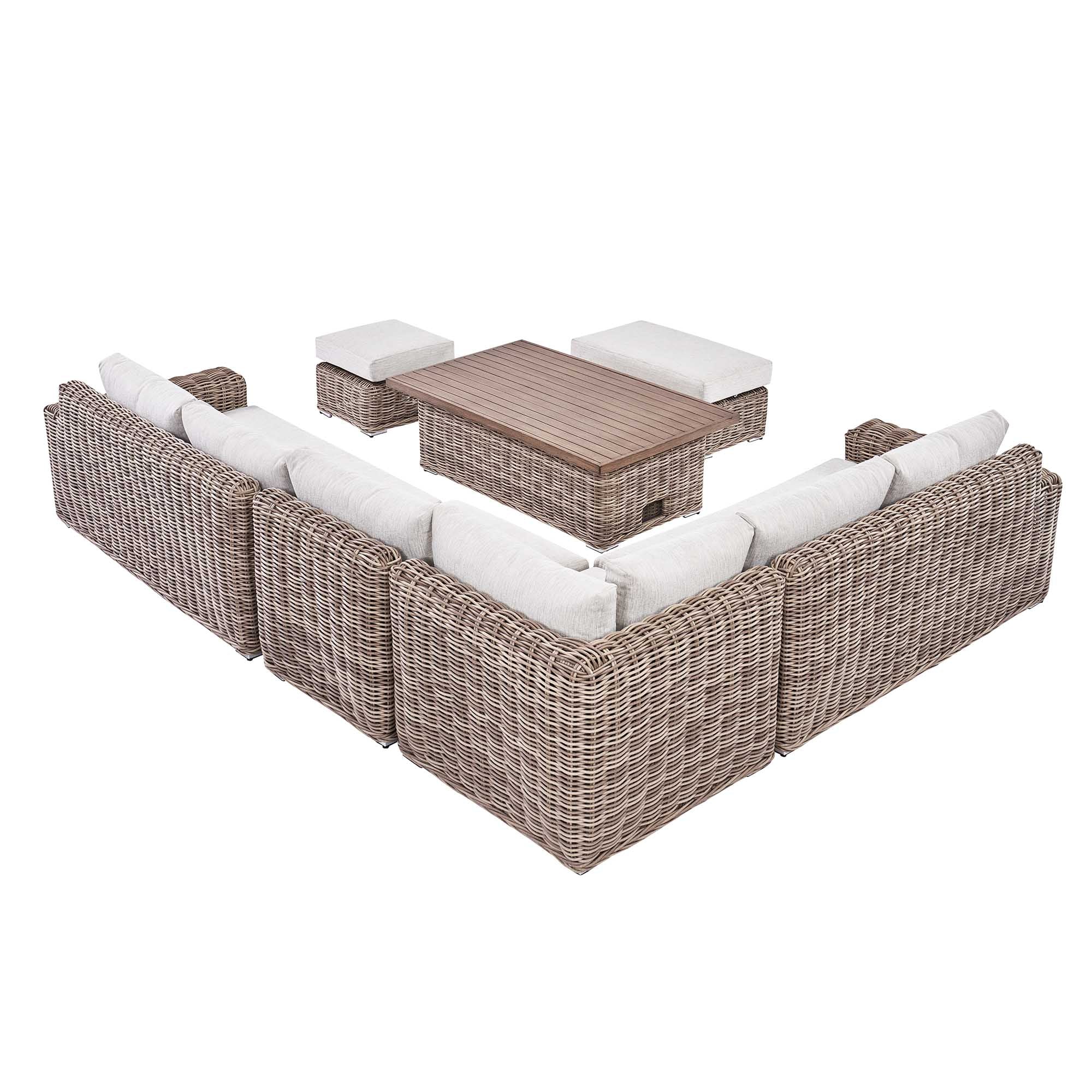 Bellagio Round Wicker Large Corner Casual Dining Set with Rising Table, Natural - Image 9