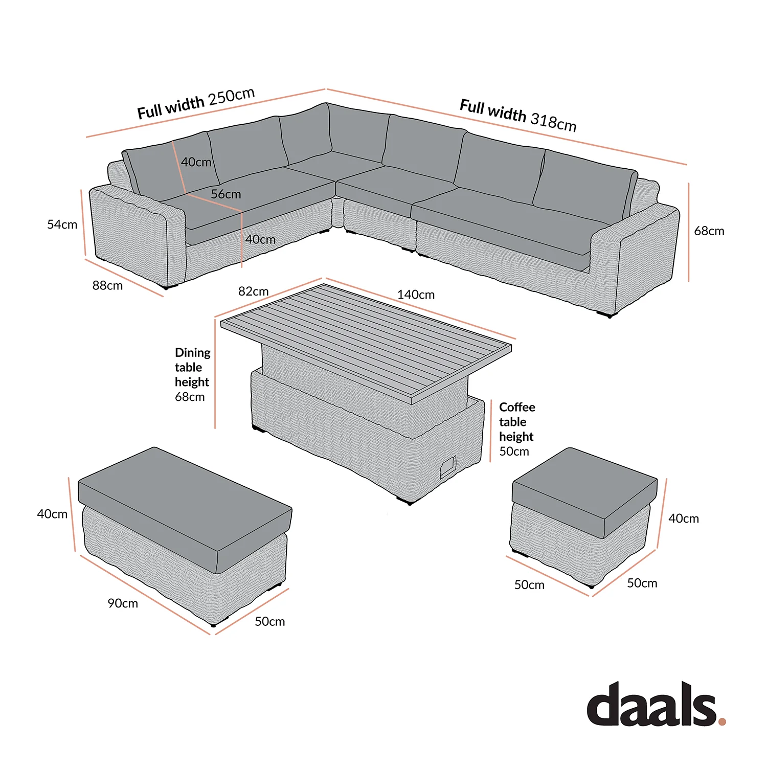 Bellagio Round Wicker Large Corner Casual Dining Set with Rising Table, Light Grey - Image 9
