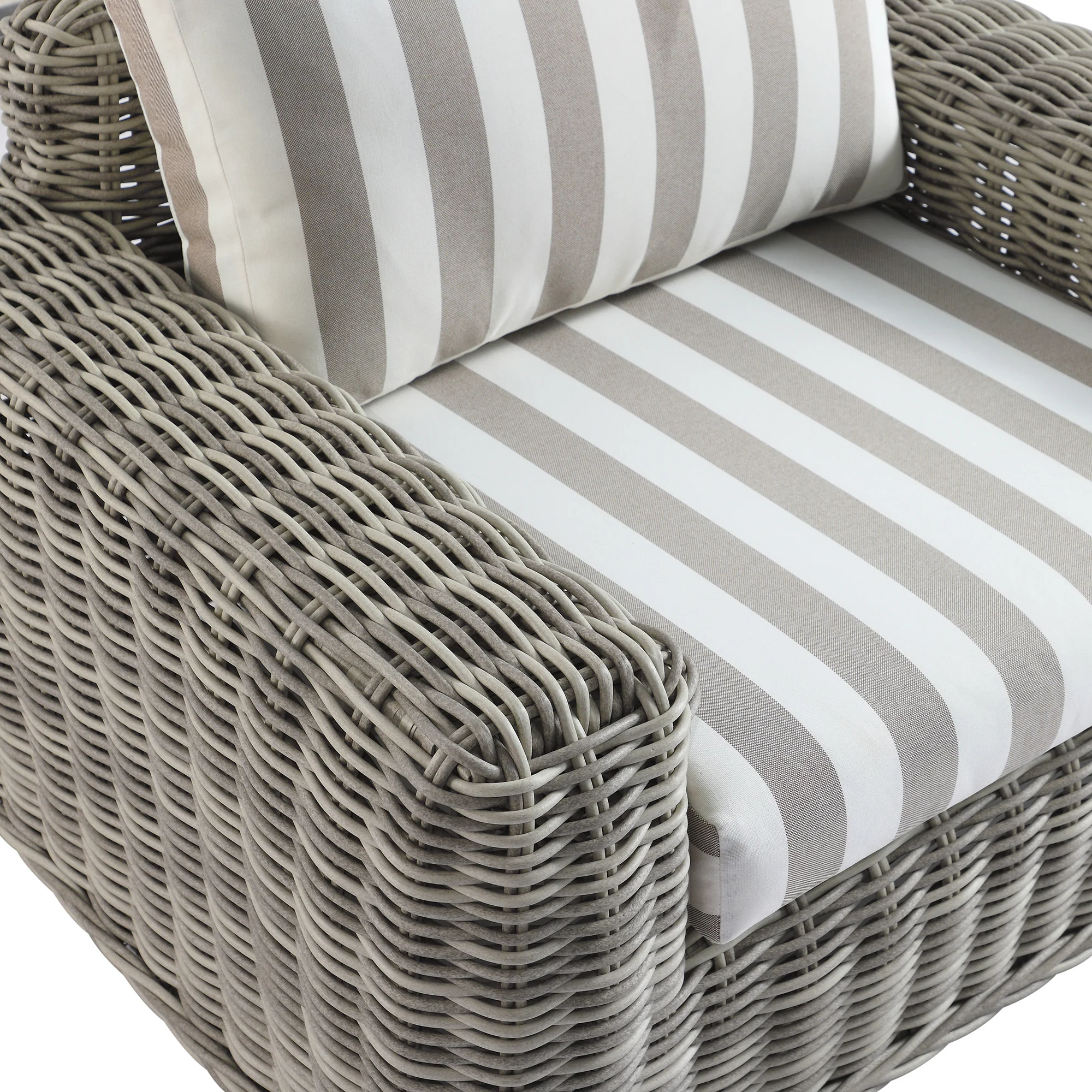 Bellagio Round Wicker Outdoor 1-Seater Sofa, Light Grey with Taupe Stripes - Image 13
