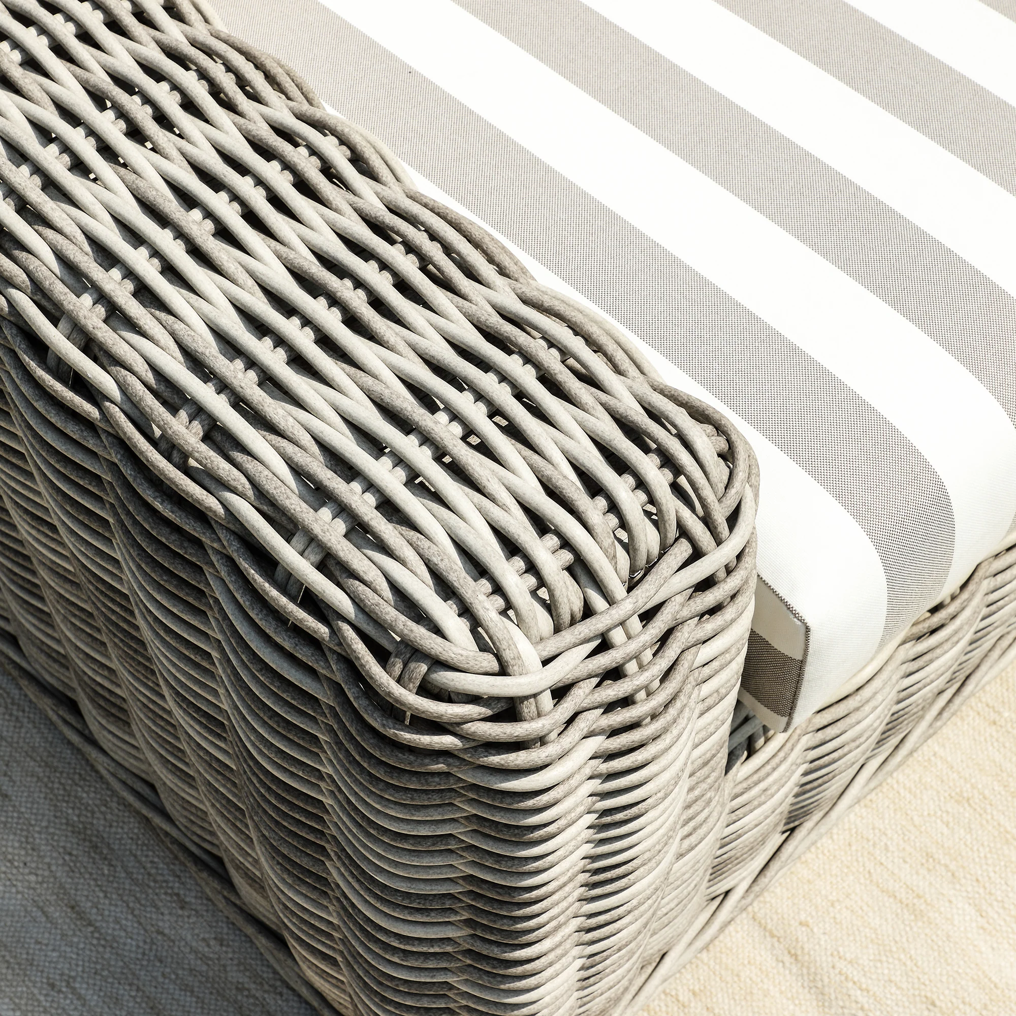 Bellagio Round Wicker Outdoor 1-Seater Sofa, Light Grey with Taupe Stripes - Image 5
