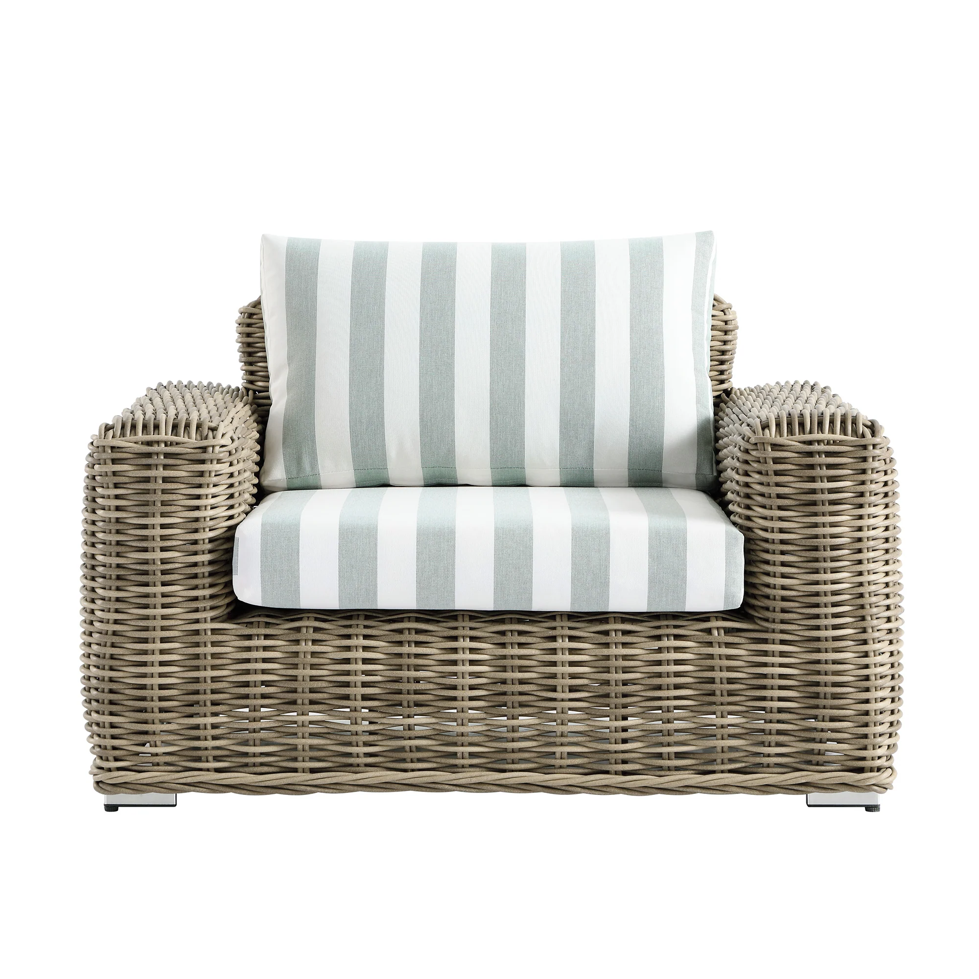 Bellagio Round Wicker Outdoor 1-Seater Sofa, Natural with Sage Stripes - Image 5