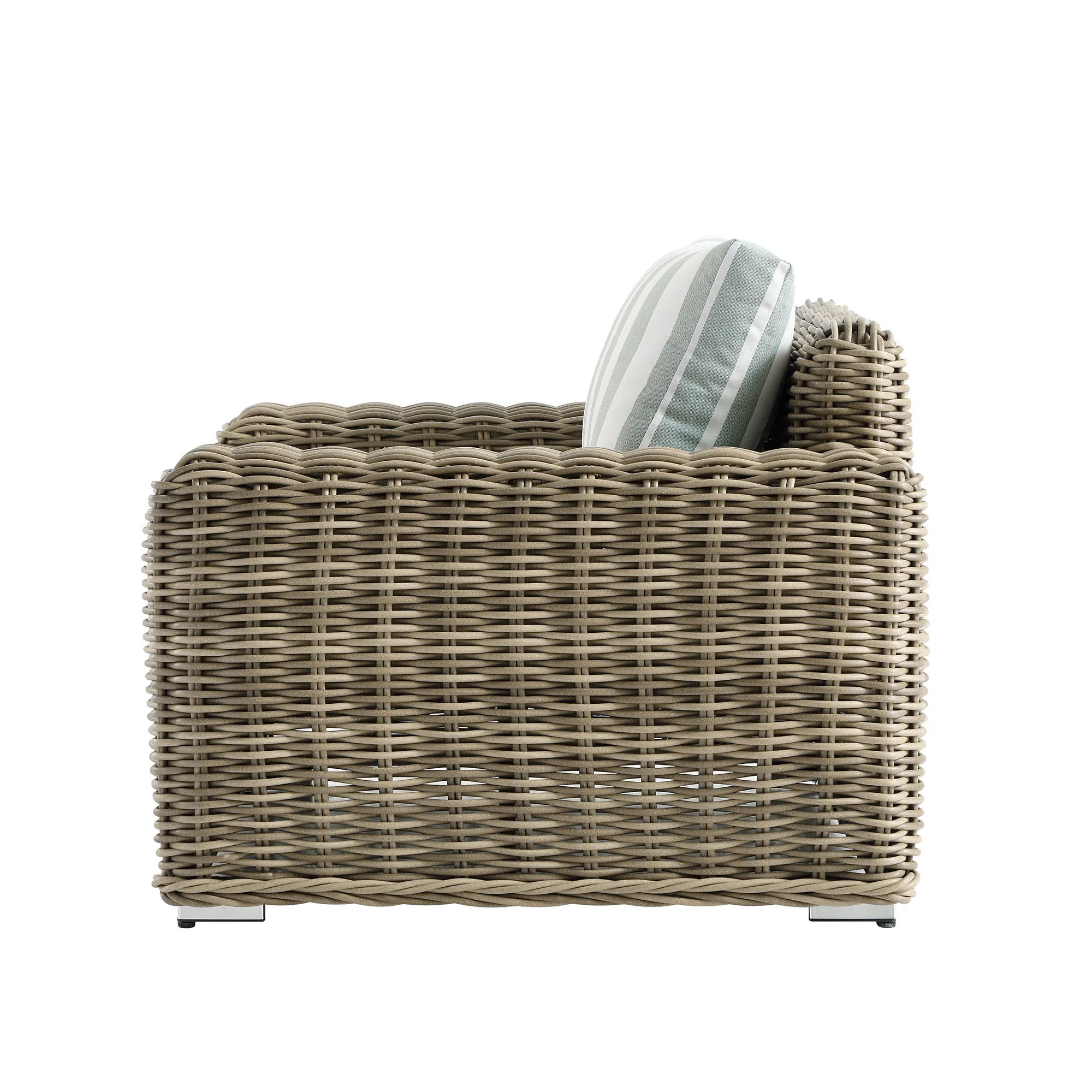 Bellagio Round Wicker Outdoor 1-Seater Sofa, Natural with Sage Stripes - Image 8