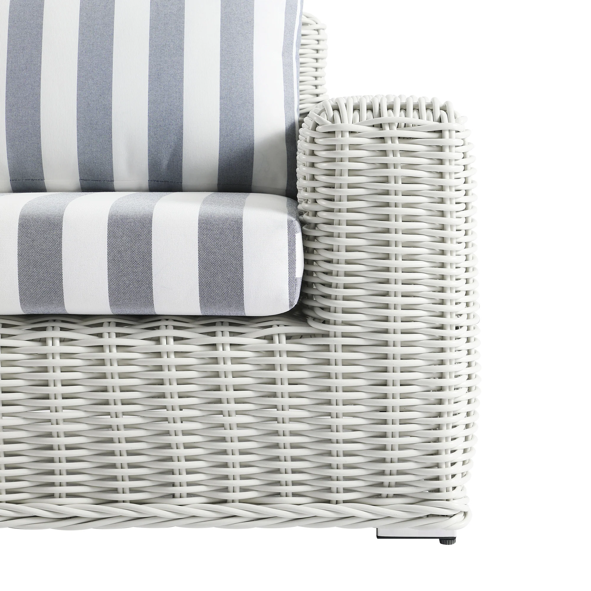 Bellagio Round Wicker Outdoor 1-Seater Sofa, White with Blue Stripes - Image 11