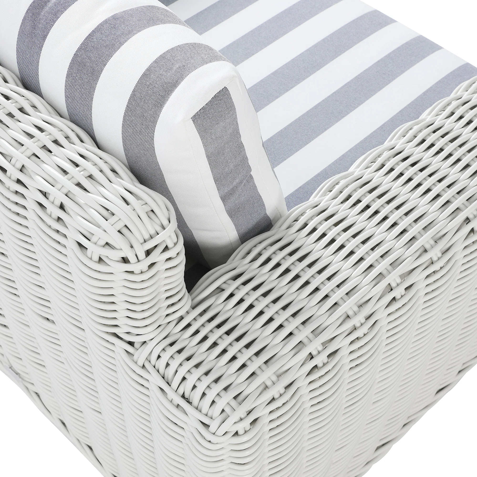 Bellagio Round Wicker Outdoor 1-Seater Sofa, White with Blue Stripes - Image 13