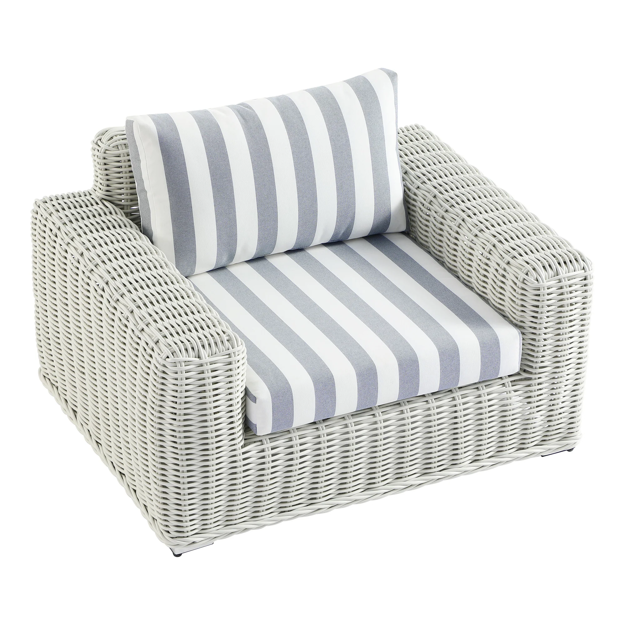 Bellagio Round Wicker Outdoor 1-Seater Sofa, White with Blue Stripes - Image 8