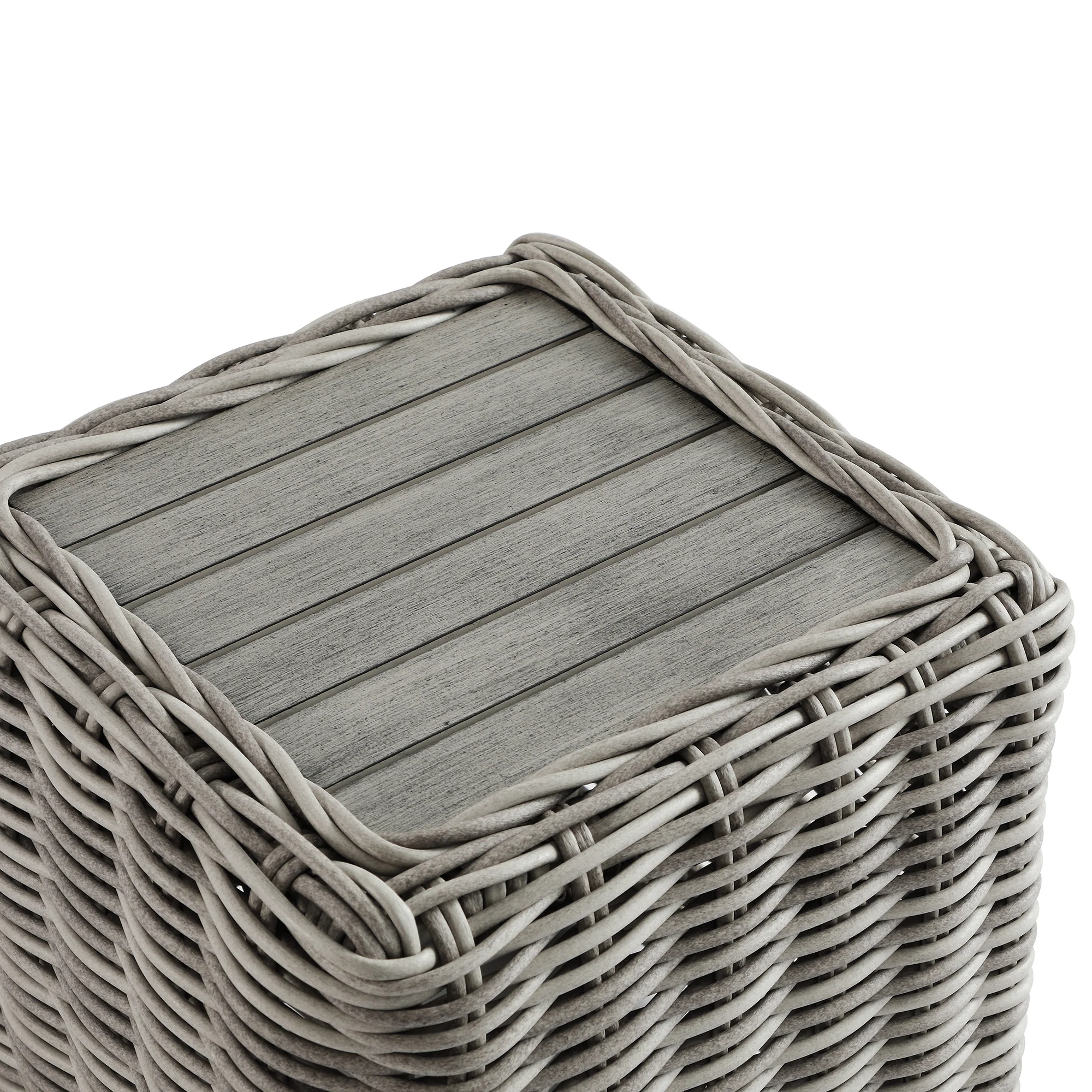Bellagio Round Wicker Outdoor Side Table, Light Grey - Image 7