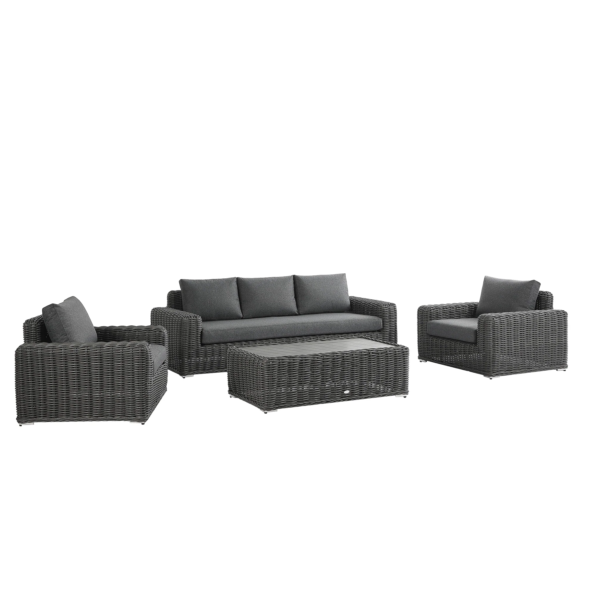 Bellagio Round Wicker Sofa Set with Coffee Table, Dark Grey - Image 10