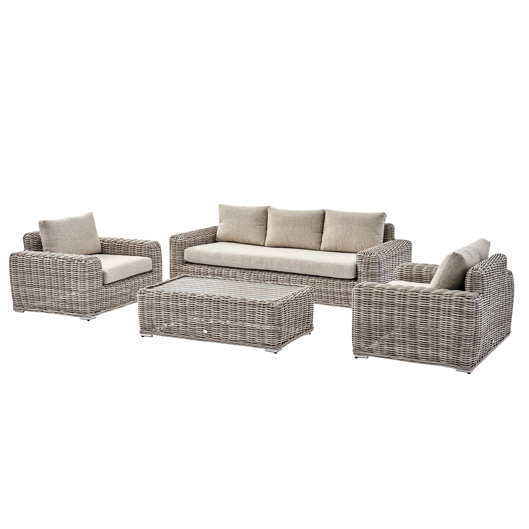 Bellagio Round Wicker Sofa Set with Coffee Table, Light Grey - Image 10