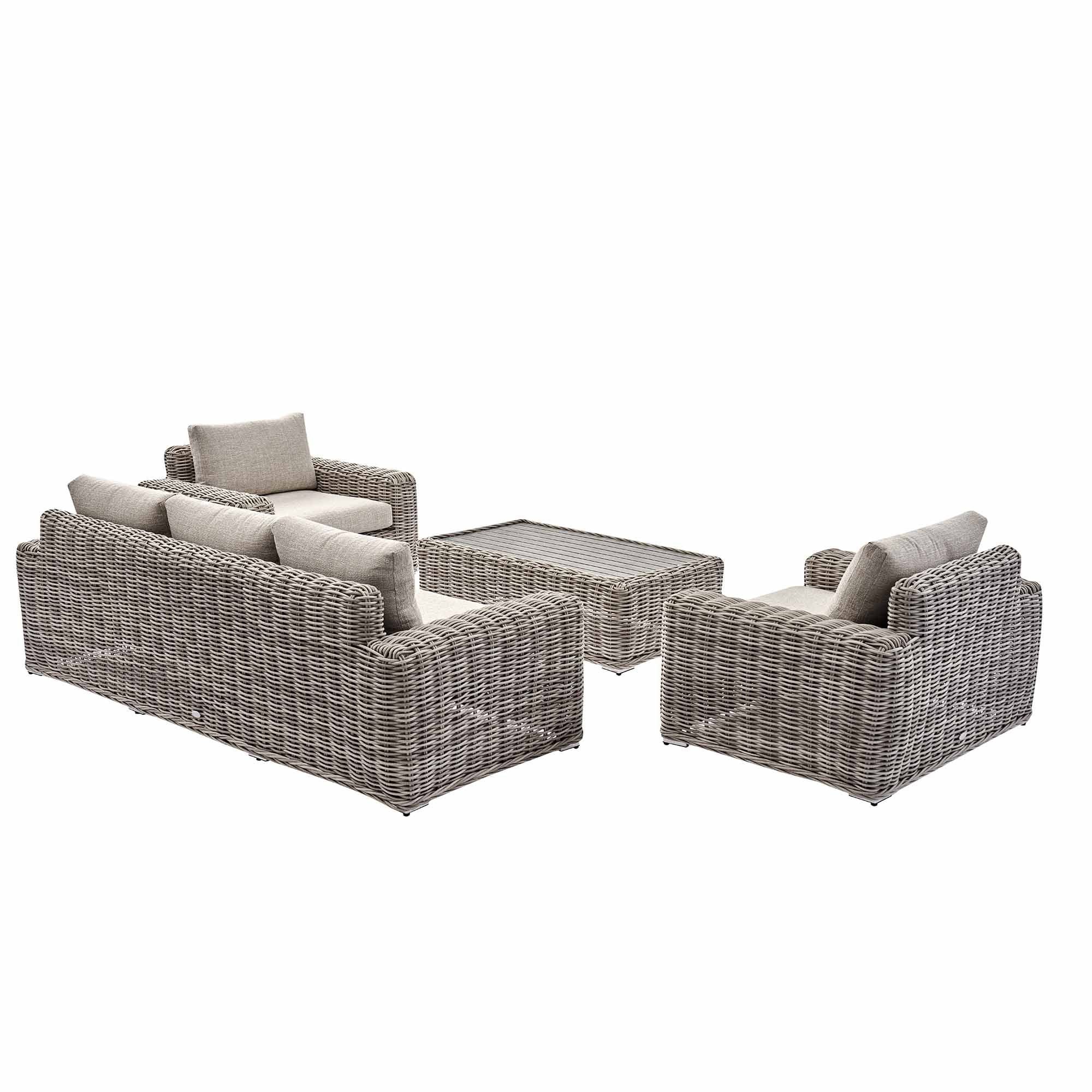 Bellagio Round Wicker Sofa Set with Coffee Table, Light Grey - Image 13
