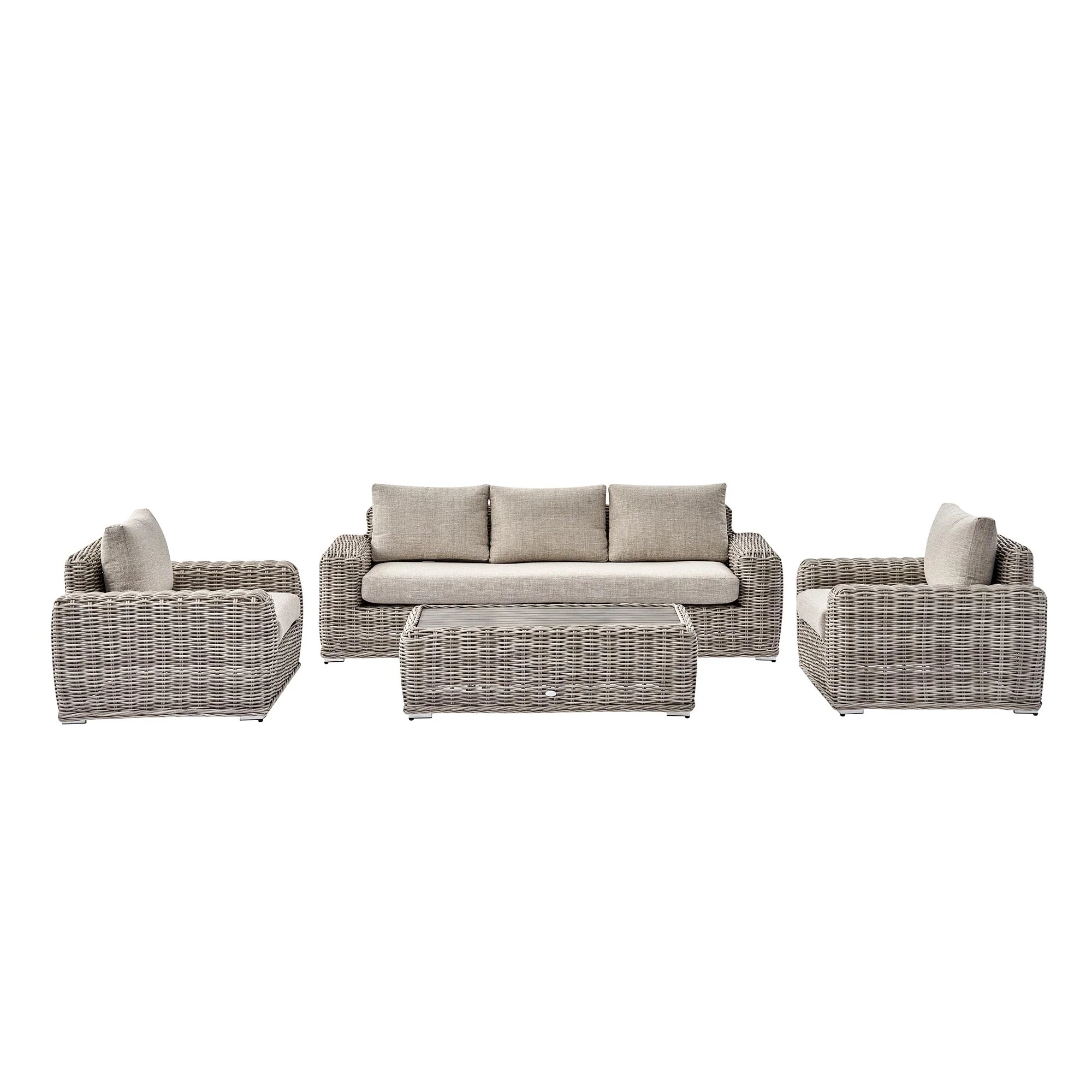 Bellagio Round Wicker Sofa Set with Coffee Table, Light Grey - Image 9