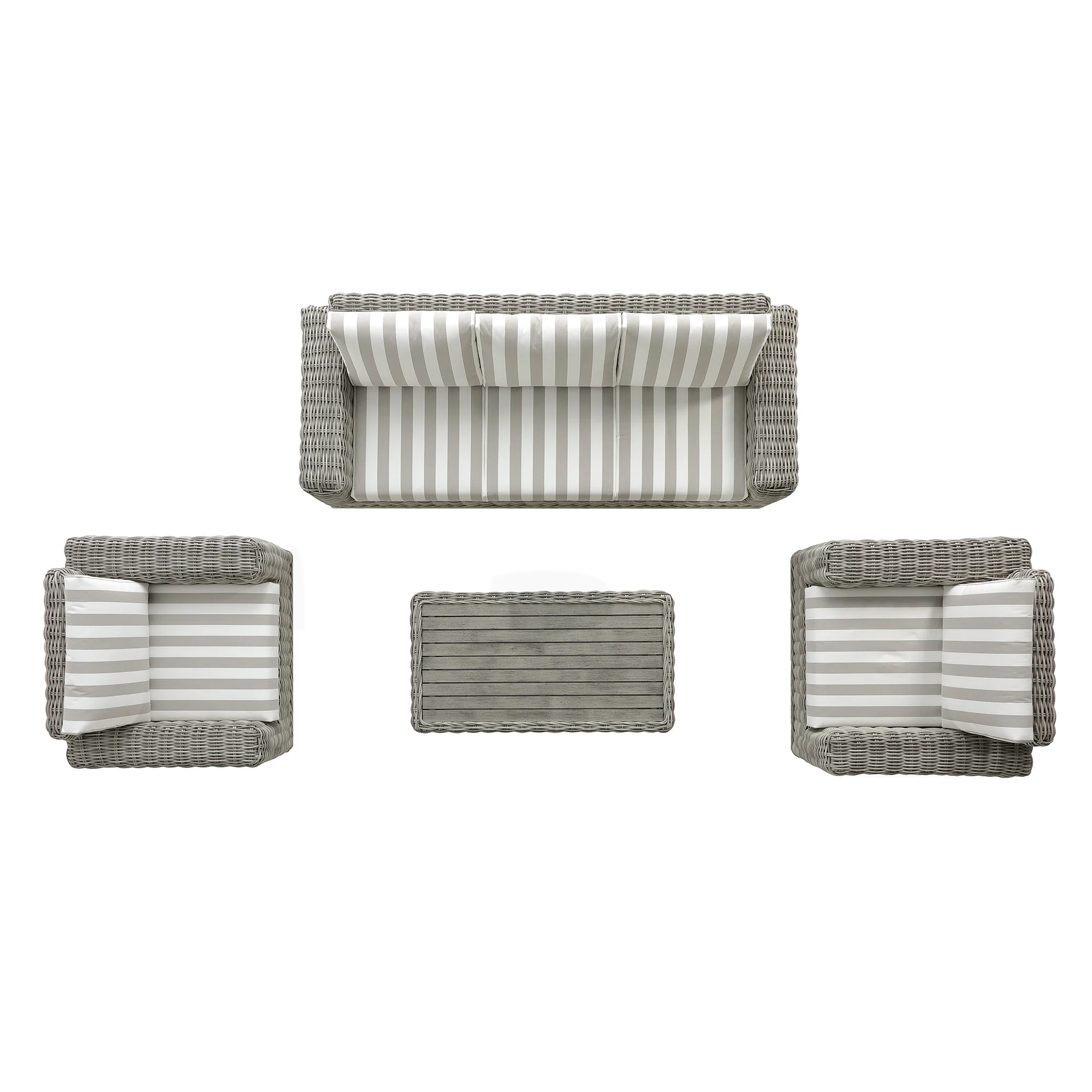 Bellagio Round Wicker Sofa Set with Coffee Table, Light Grey with Taupe Stripes - Image 13