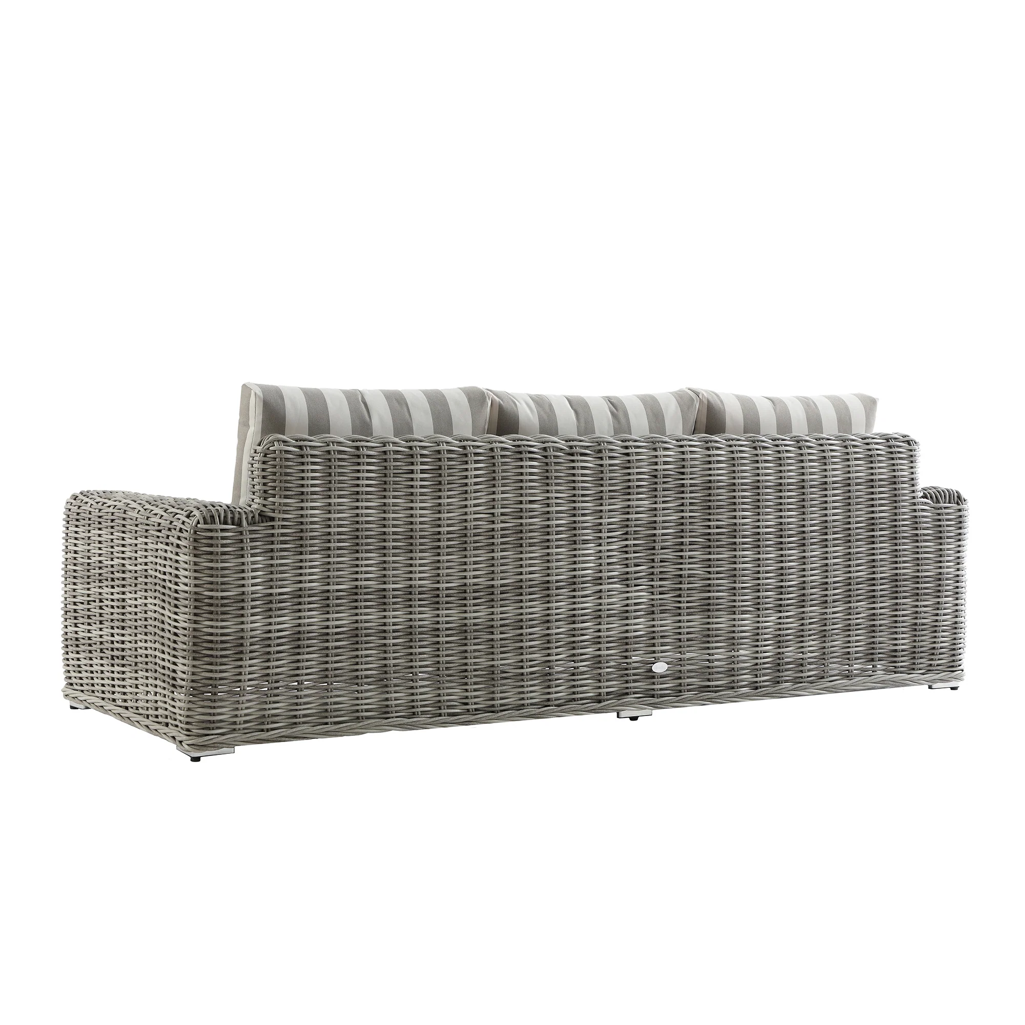 Bellagio Round Wicker Sofa Set with Coffee Table, Light Grey with Taupe Stripes - Image 16
