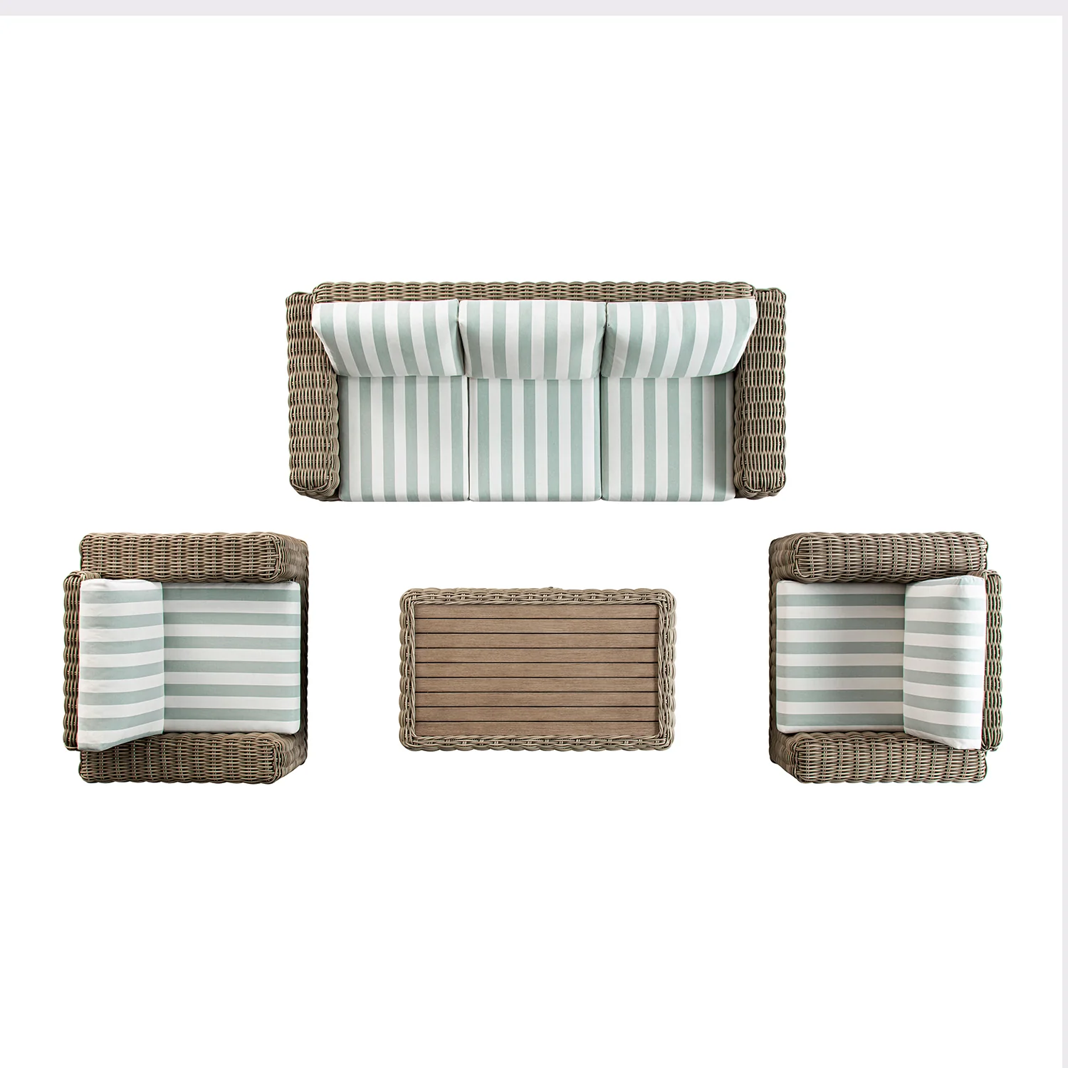 Bellagio Round Wicker Sofa Set with Coffee Table, Natural with Sage Stripes - Image 5