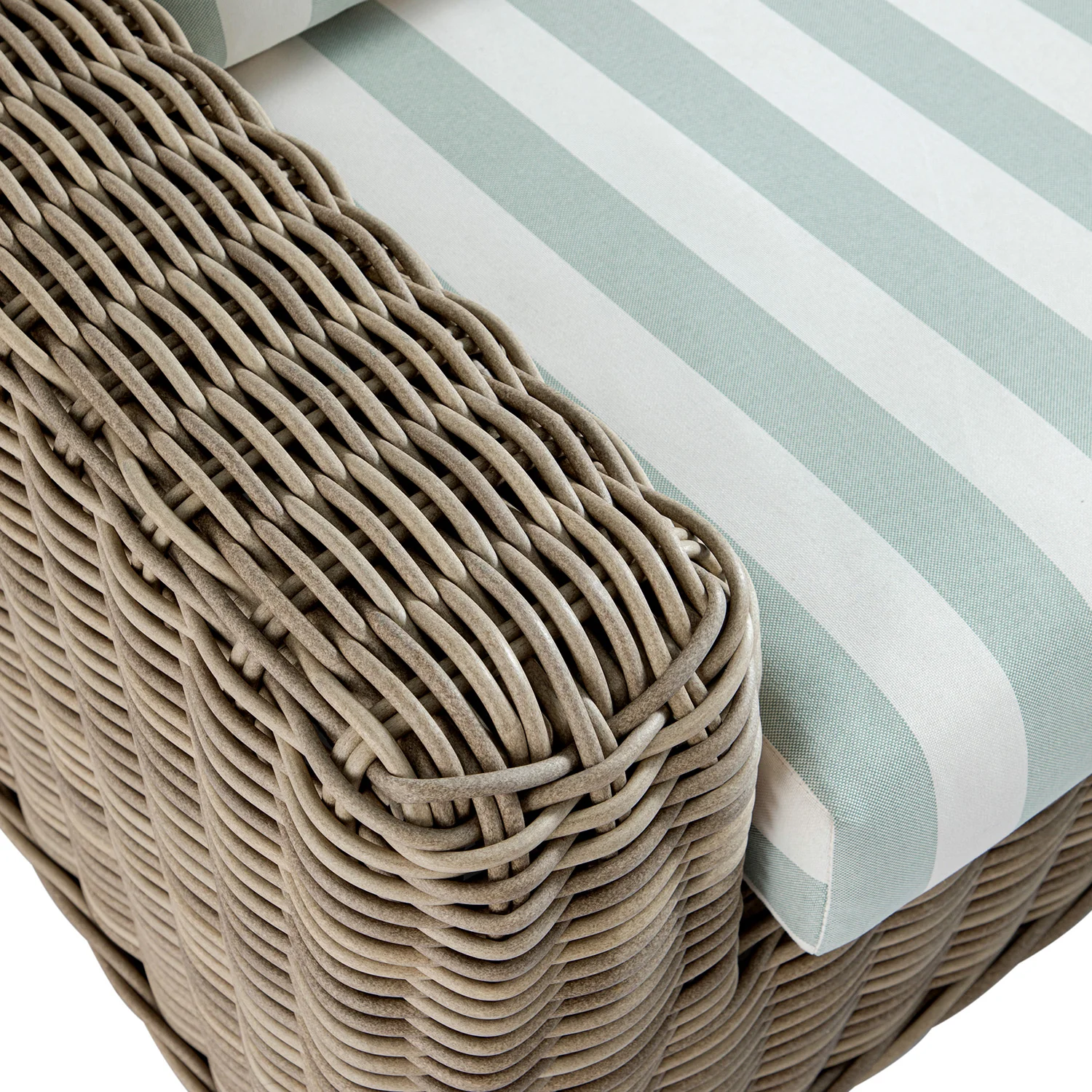 Bellagio Round Wicker Sofa Set with Coffee Table, Natural with Sage Stripes - Image 9