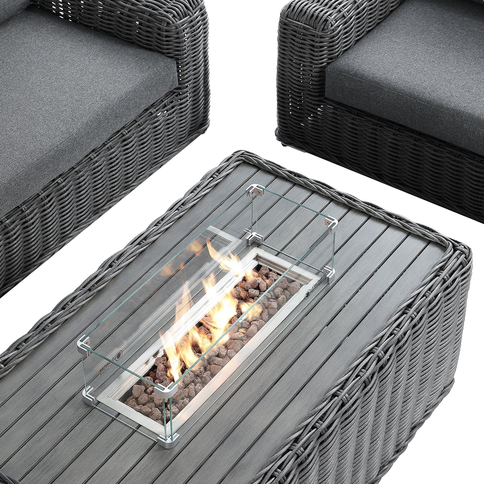 Bellagio Round Wicker Sofa Set with Firepit Coffee Table, Dark Grey - Image 11
