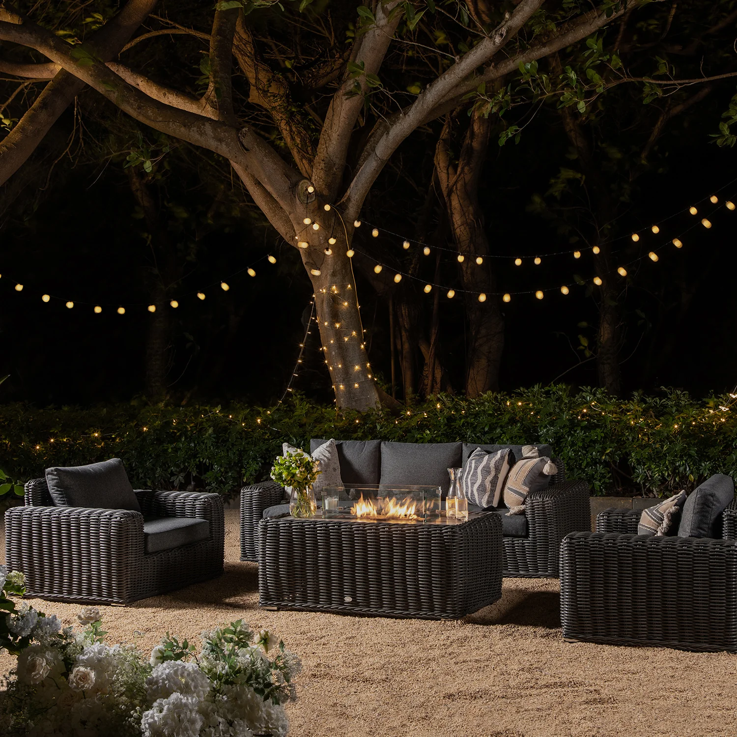 Bellagio Round Wicker Sofa Set with Firepit Coffee Table, Dark Grey - Image 3