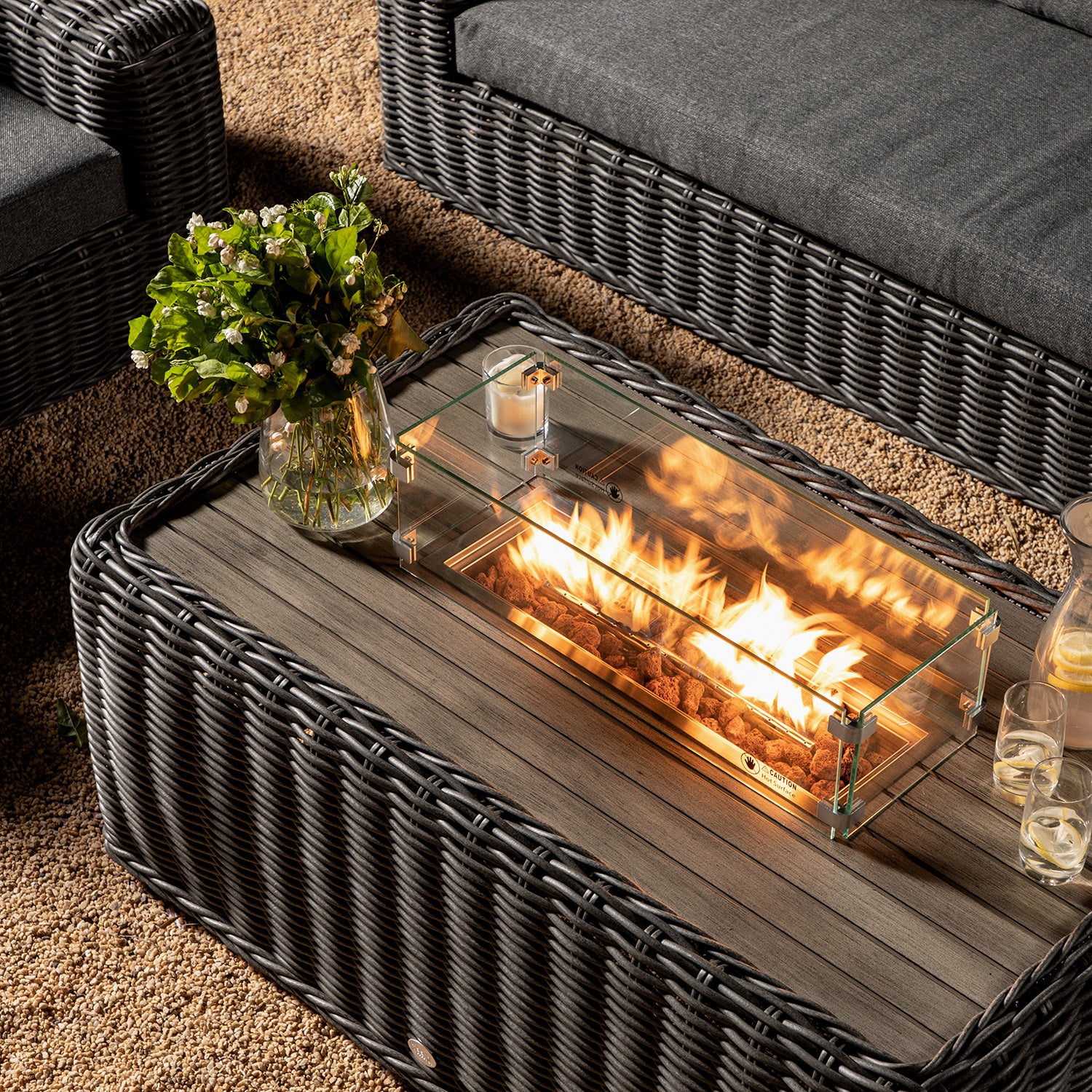 Bellagio Round Wicker Sofa Set with Firepit Coffee Table, Dark Grey - Image 4