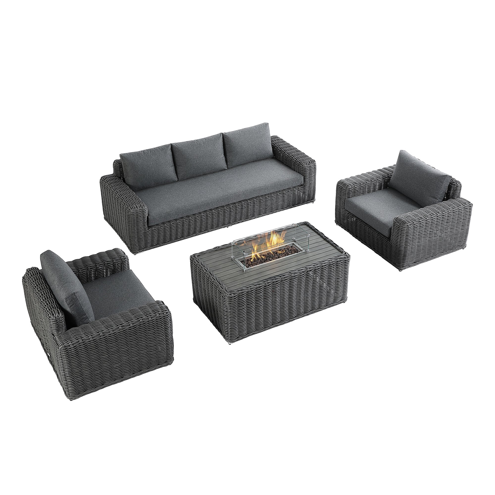 Bellagio Round Wicker Sofa Set with Firepit Coffee Table, Dark Grey - Image 9