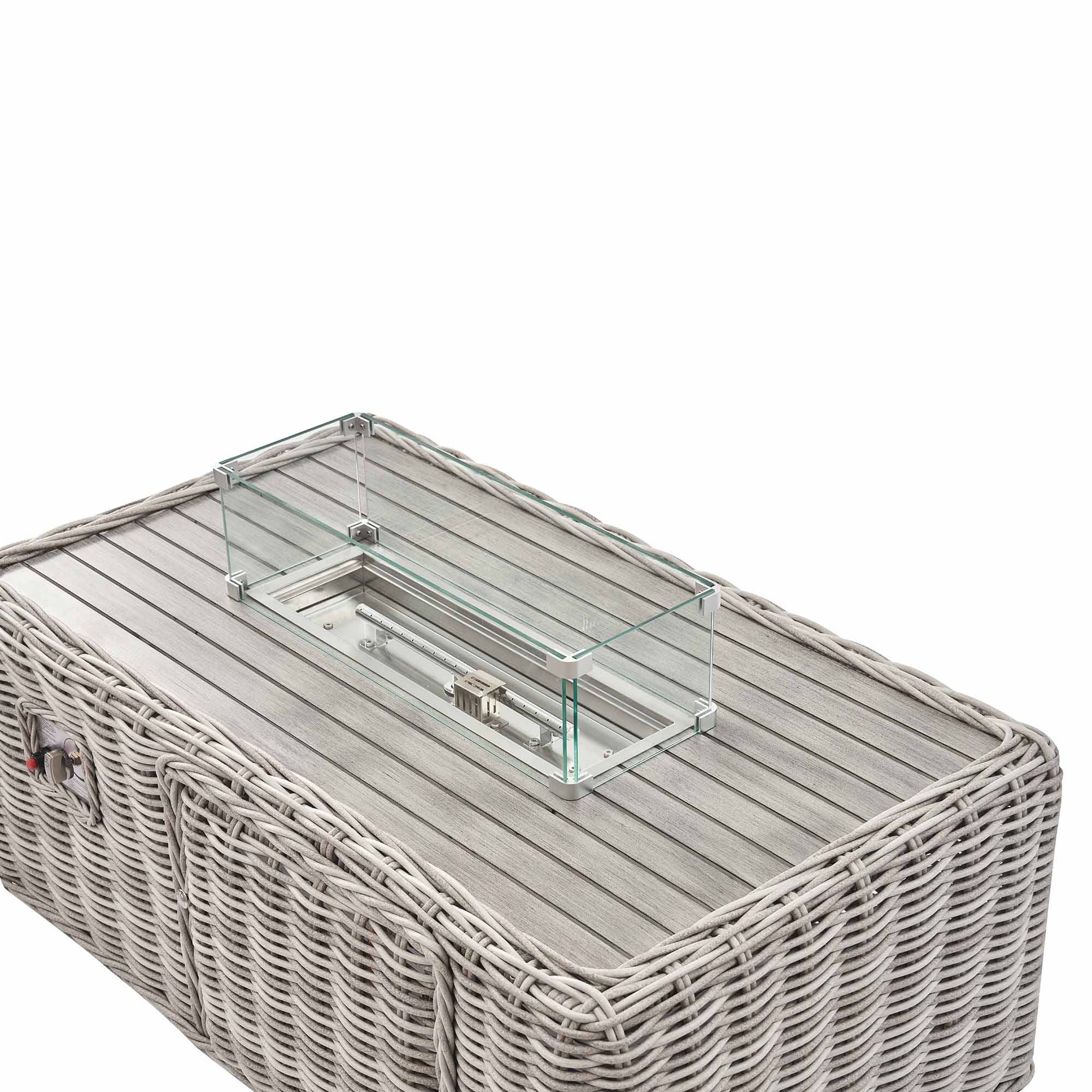 Bellagio Round Wicker Sofa Set with Firepit Coffee Table, Light Grey - Image 7