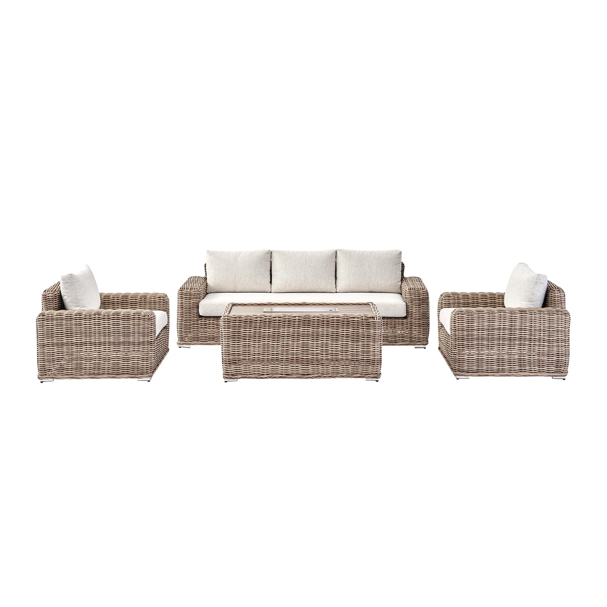 Bellagio Round Wicker Sofa Set with Firepit Coffee Table, Natural - Image 5