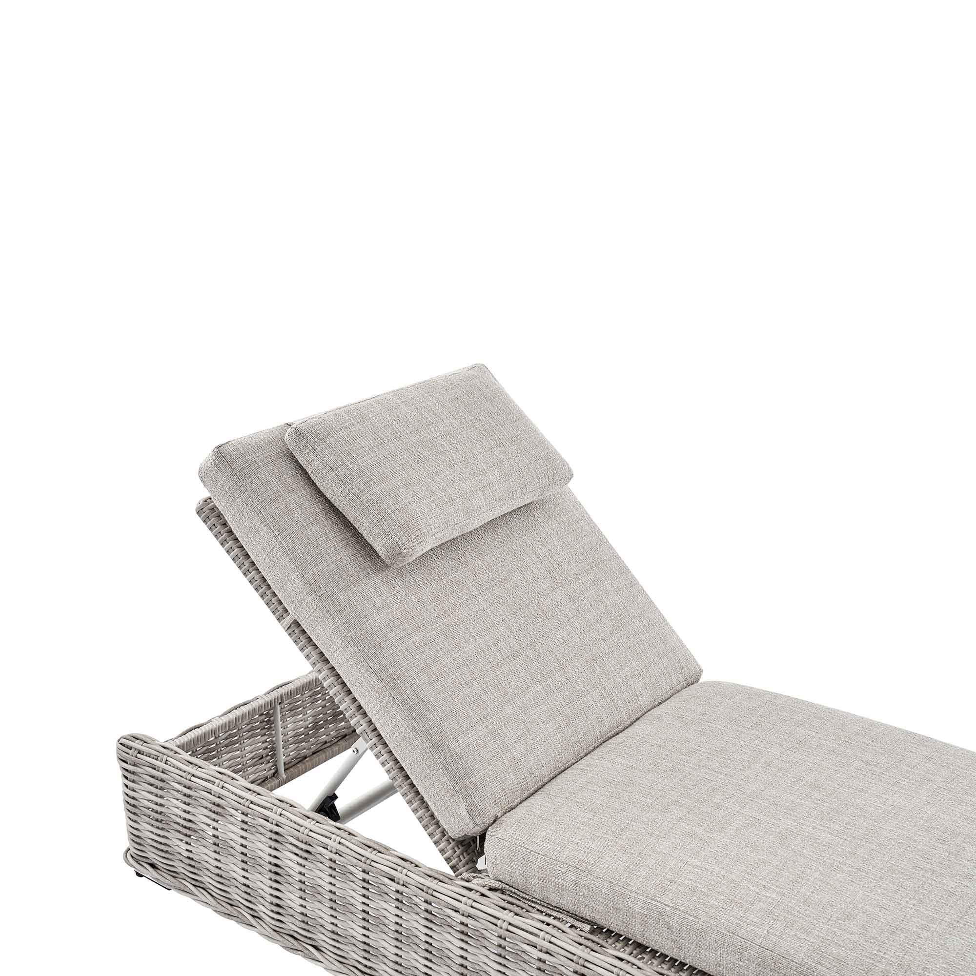 Bellagio Round Wicker Sun Lounger with Headrest, Light Grey - Image 6