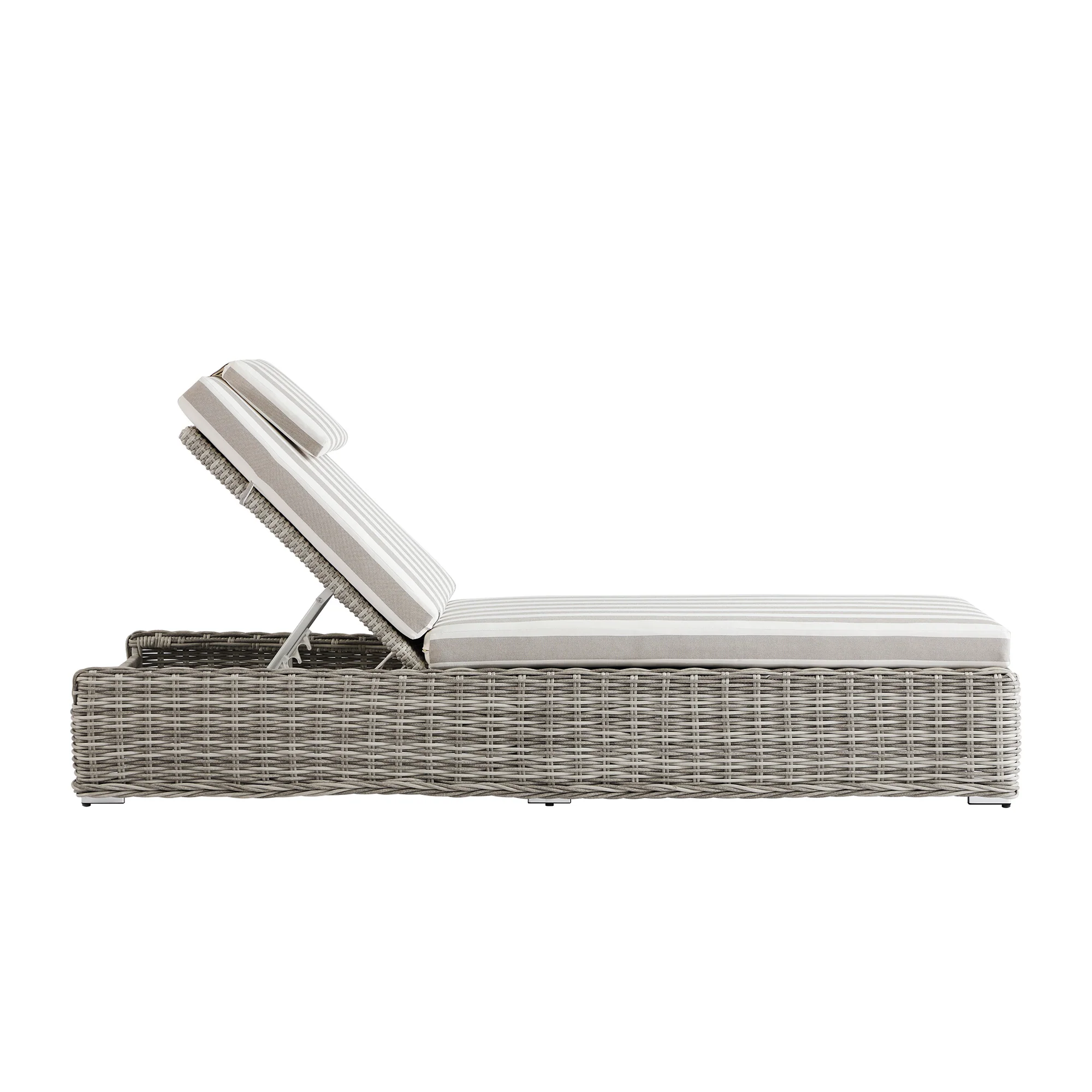 Bellagio Round Wicker Sun Lounger with Headrest, Light Grey with Taupe Stripes - Image 12