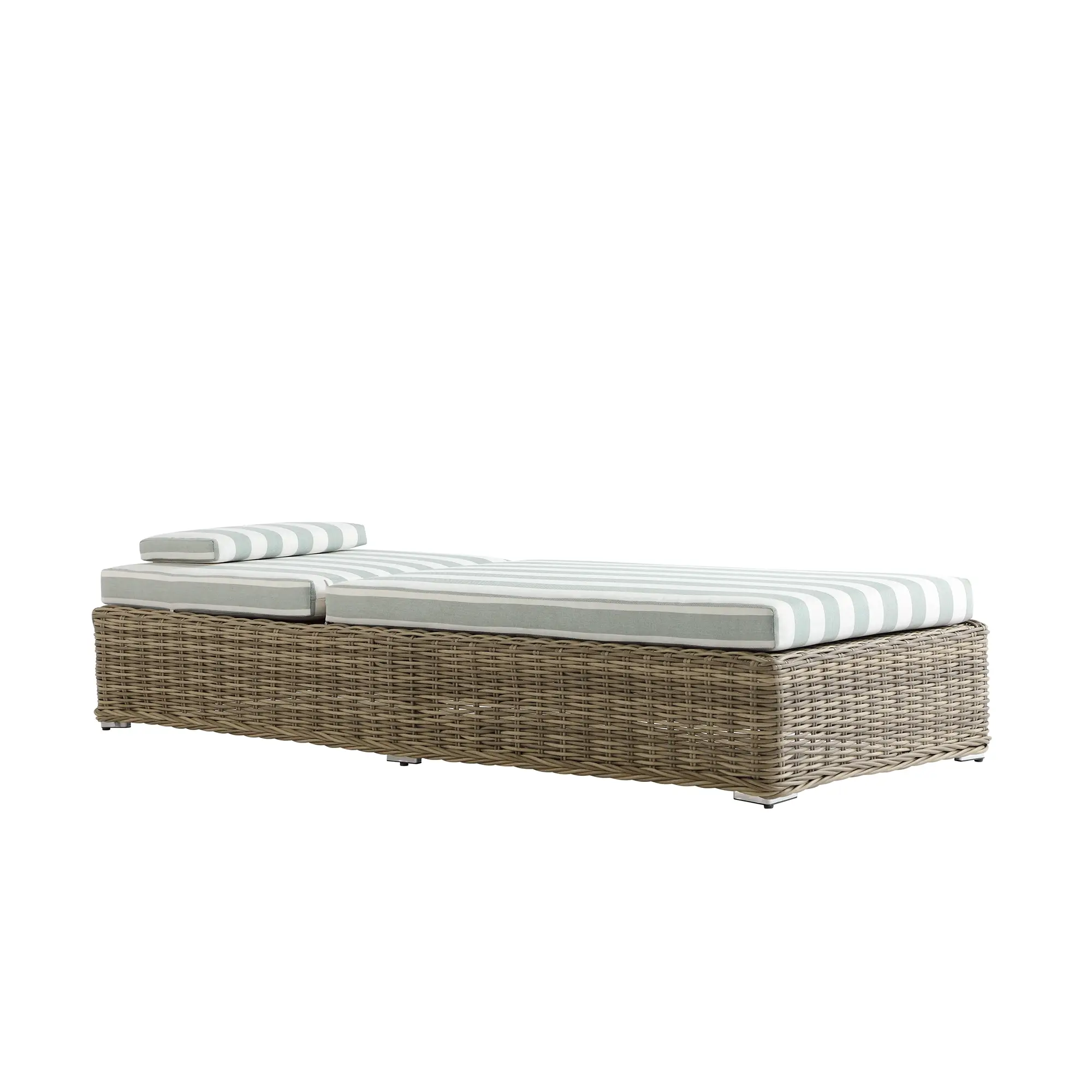 Bellagio Round Wicker Sun Lounger with Headrest, Natural with Sage Stripes - Image 10