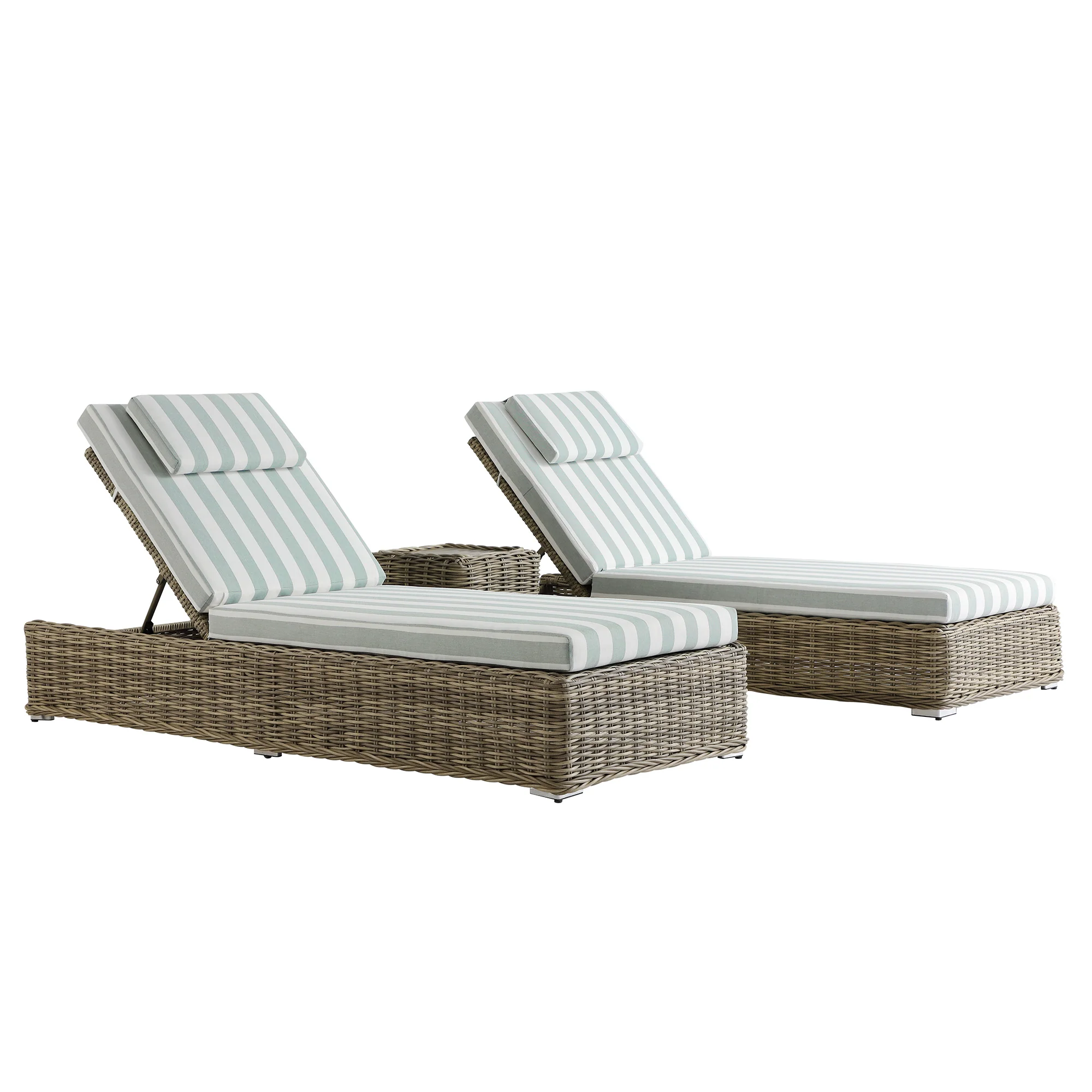 Bellagio Round Wicker Sun Lounger with Headrest, Natural with Sage Stripes - Image 14