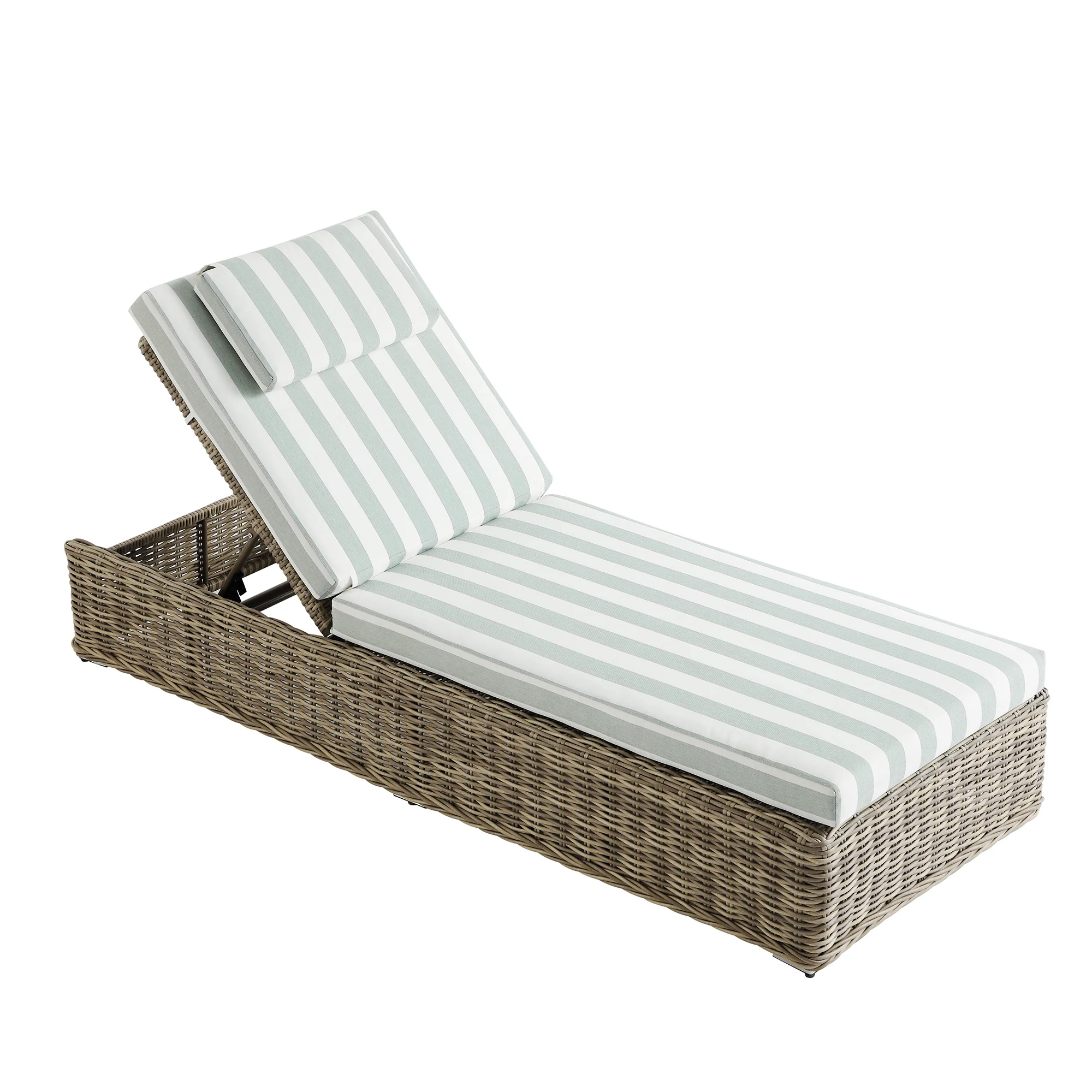 Bellagio Round Wicker Sun Lounger with Headrest, Natural with Sage Stripes - Image 15