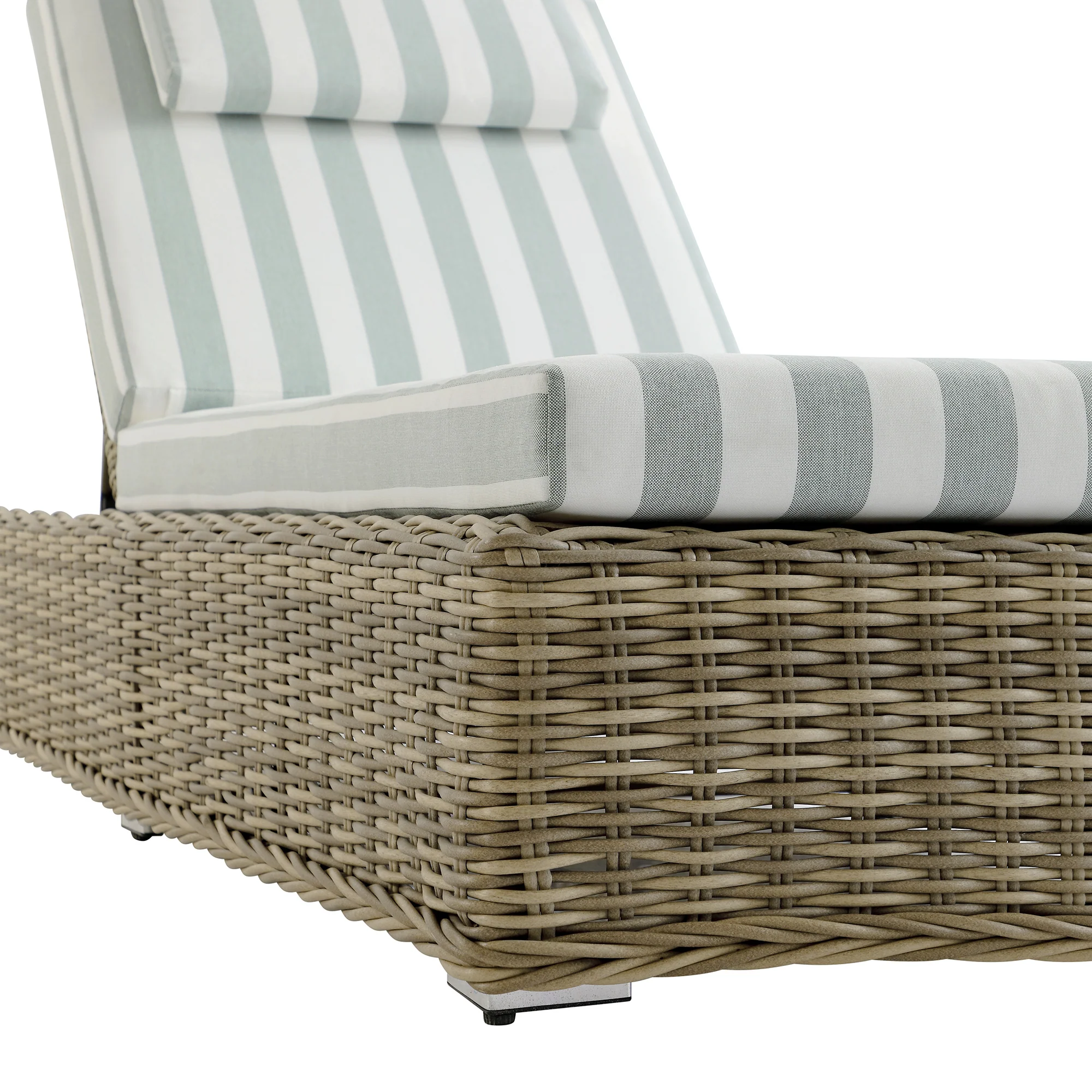 Bellagio Round Wicker Sun Lounger with Headrest, Natural with Sage Stripes - Image 18