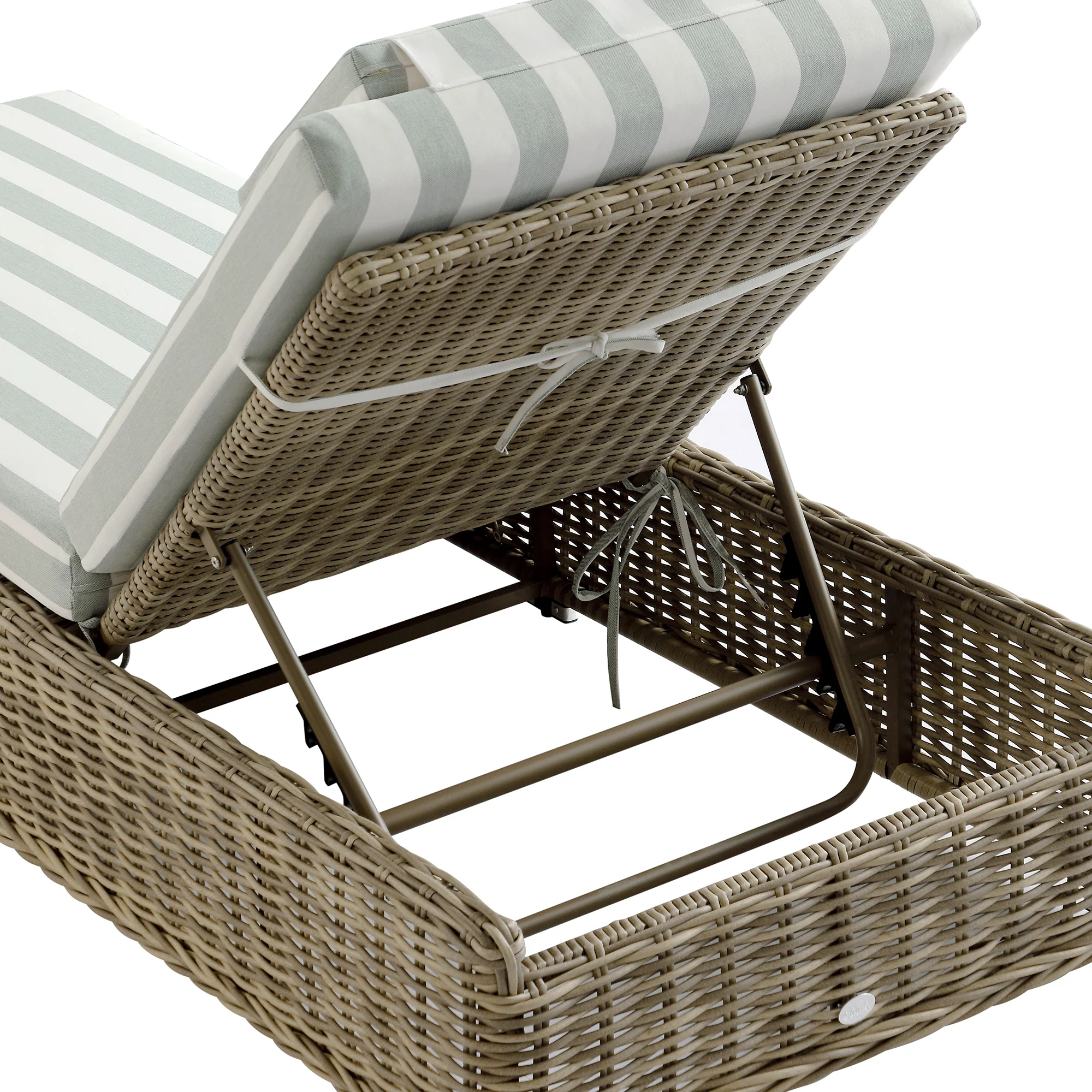 Bellagio Round Wicker Sun Lounger with Headrest, Natural with Sage Stripes - Image 19